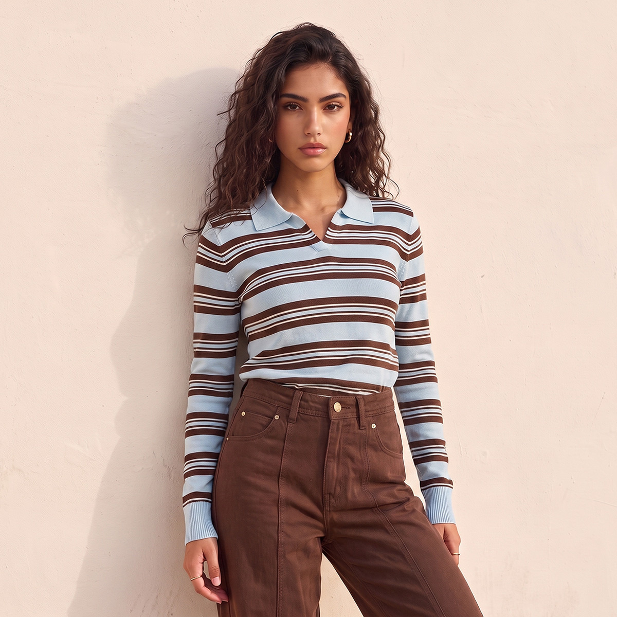 كنزة مقلمة بياقة بولو من بيزك من سبلاش-women-winterwear-cardigansandjumpers-jumpers-image-2