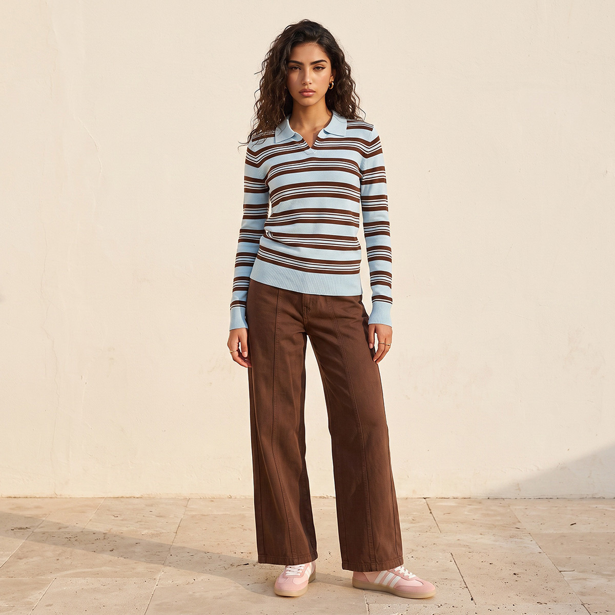 كنزة مقلمة بياقة بولو من بيزك من سبلاش-women-winterwear-cardigansandjumpers-jumpers-image-3