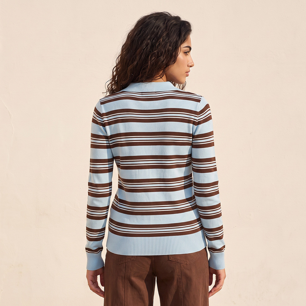 كنزة مقلمة بياقة بولو من بيزك من سبلاش-women-winterwear-cardigansandjumpers-jumpers-image-4