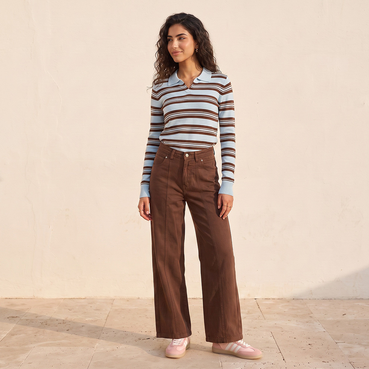 كنزة مقلمة بياقة بولو من بيزك من سبلاش-women-winterwear-cardigansandjumpers-jumpers-image-5