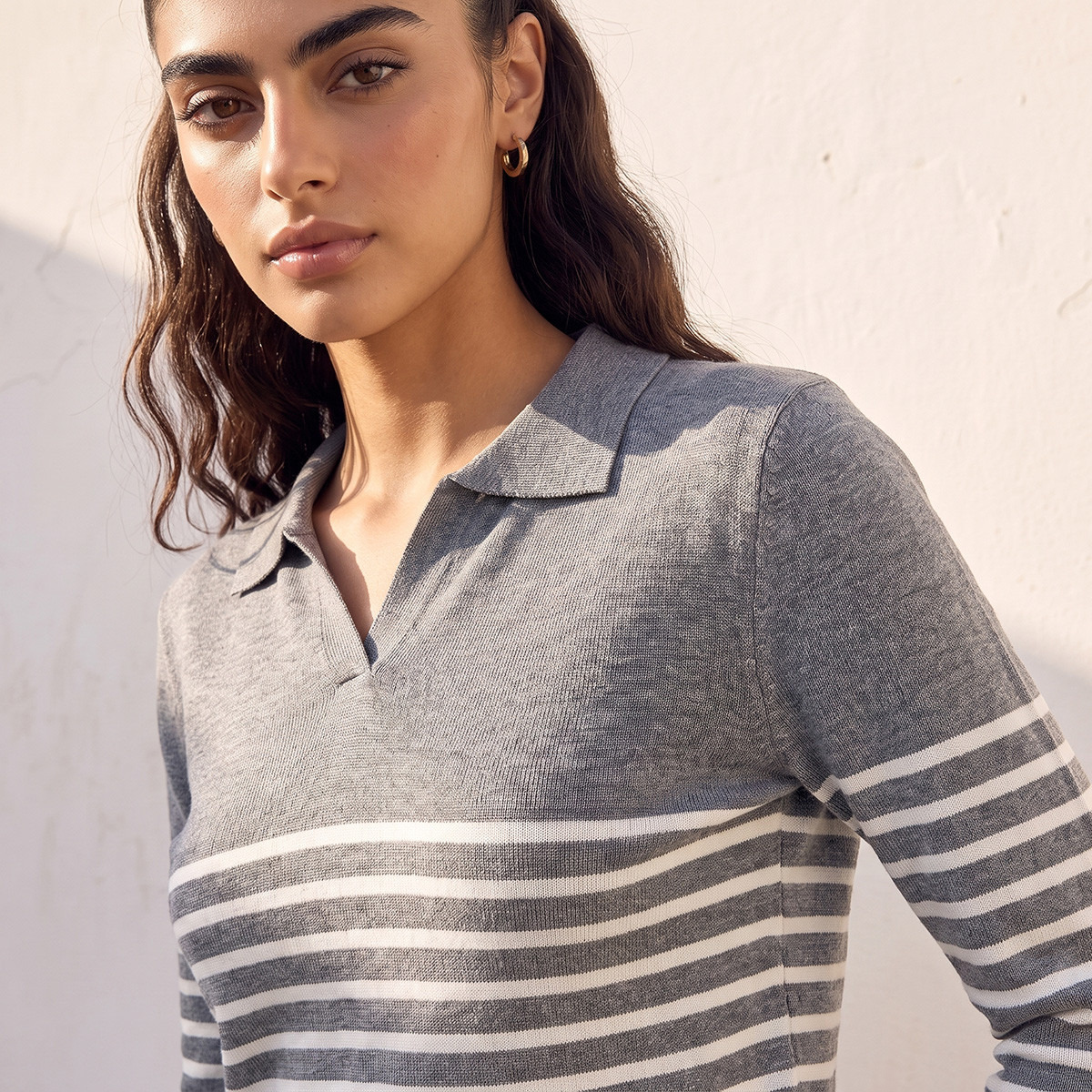 كنزة مقلمة بياقة بولو من بيزك من سبلاش-women-winterwear-cardigansandjumpers-jumpers-image-5