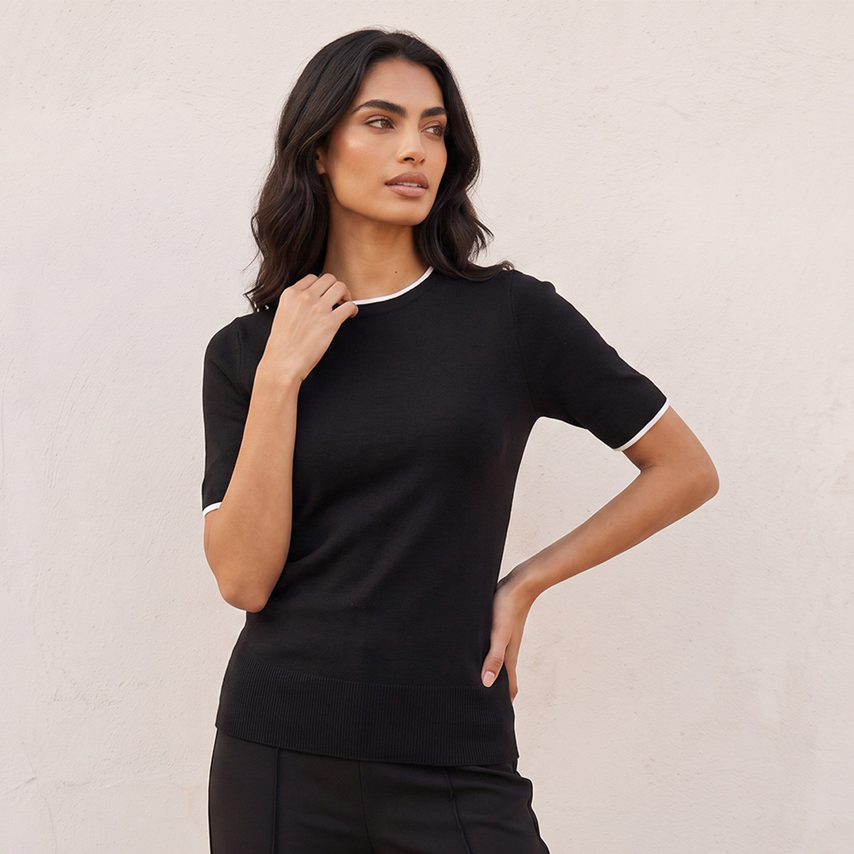 كنزة مضلعة بياقة ضيقة من سبلاش بيزيكس-women-winterwear-cardigansandjumpers-jumpers-image-1