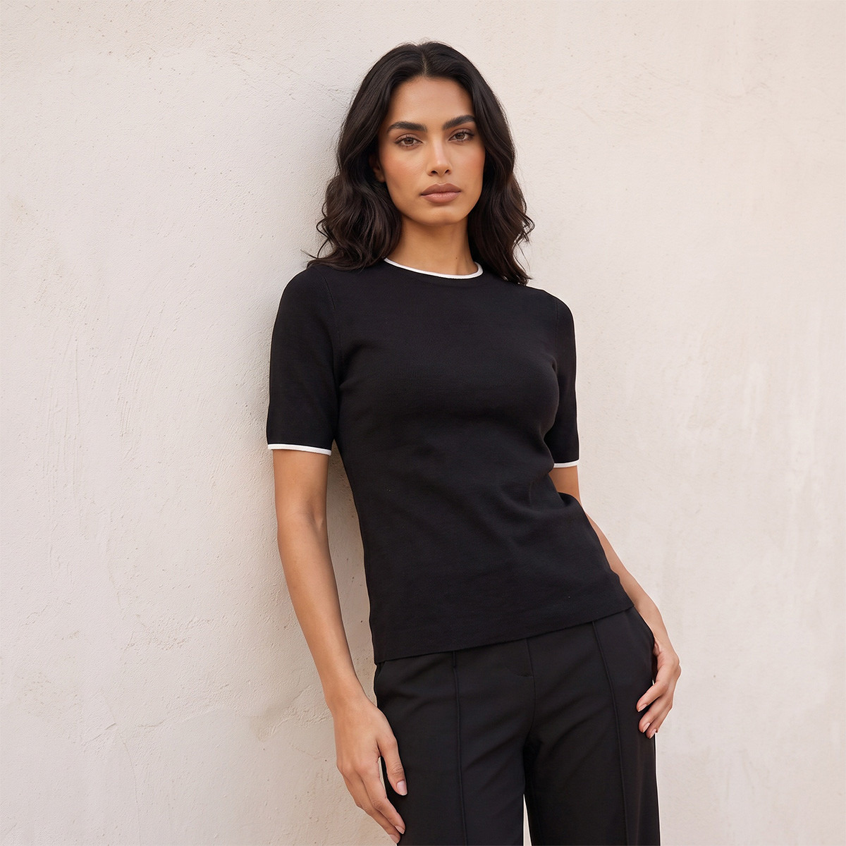 كنزة مضلعة بياقة ضيقة من سبلاش بيزيكس-women-winterwear-cardigansandjumpers-jumpers-image-4