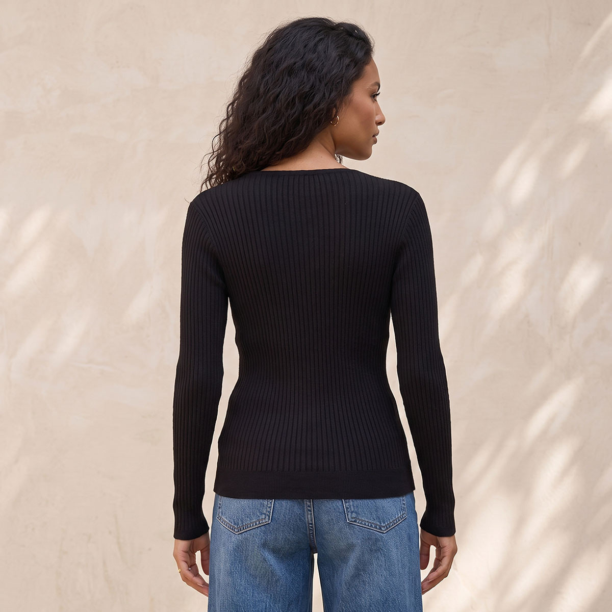 Splash Basic Ribbed V-neck Sweater-women-winterwear-cardigansandjumpers-jumpers-image-3