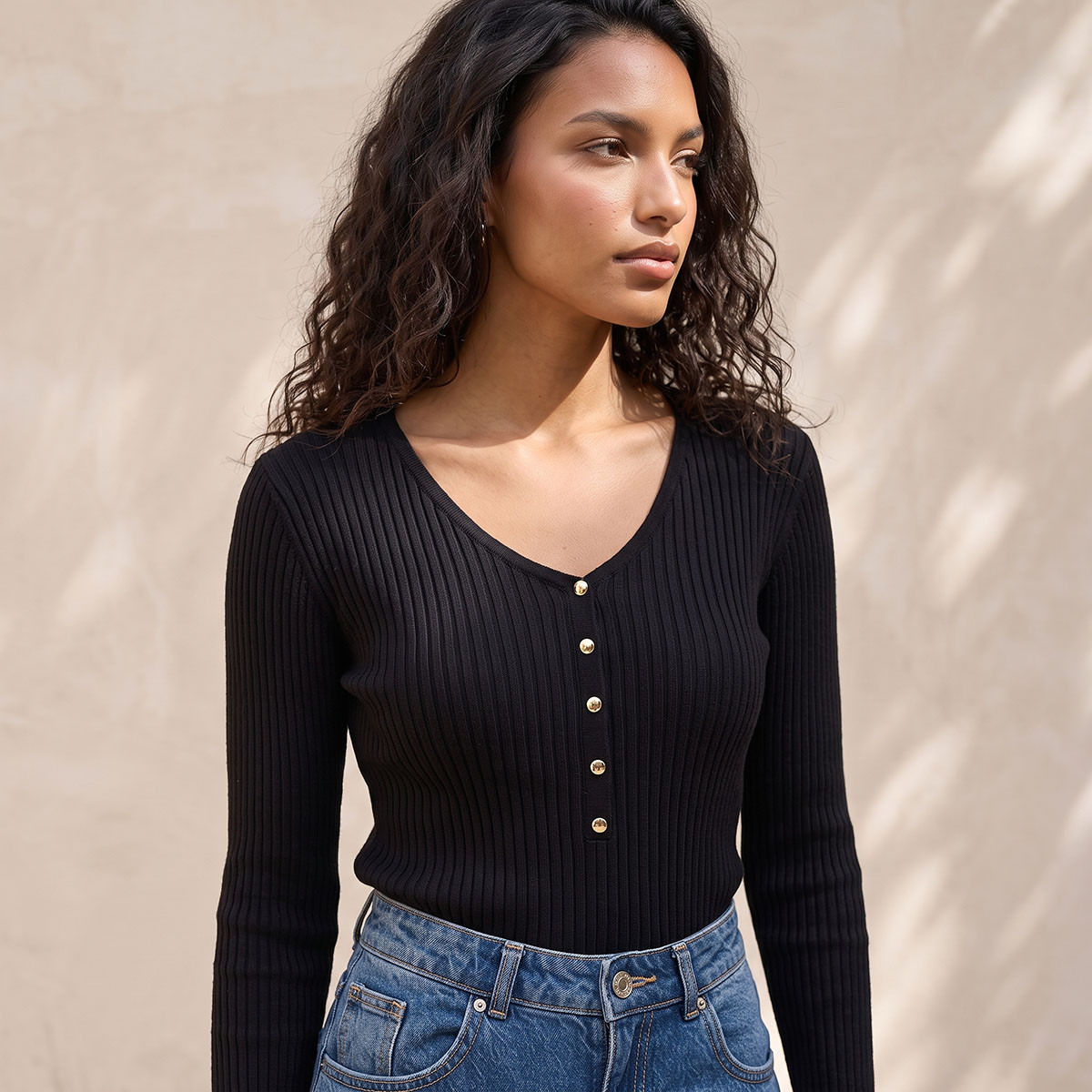 Splash Basic Ribbed V-neck Sweater-women-winterwear-cardigansandjumpers-jumpers-image-4