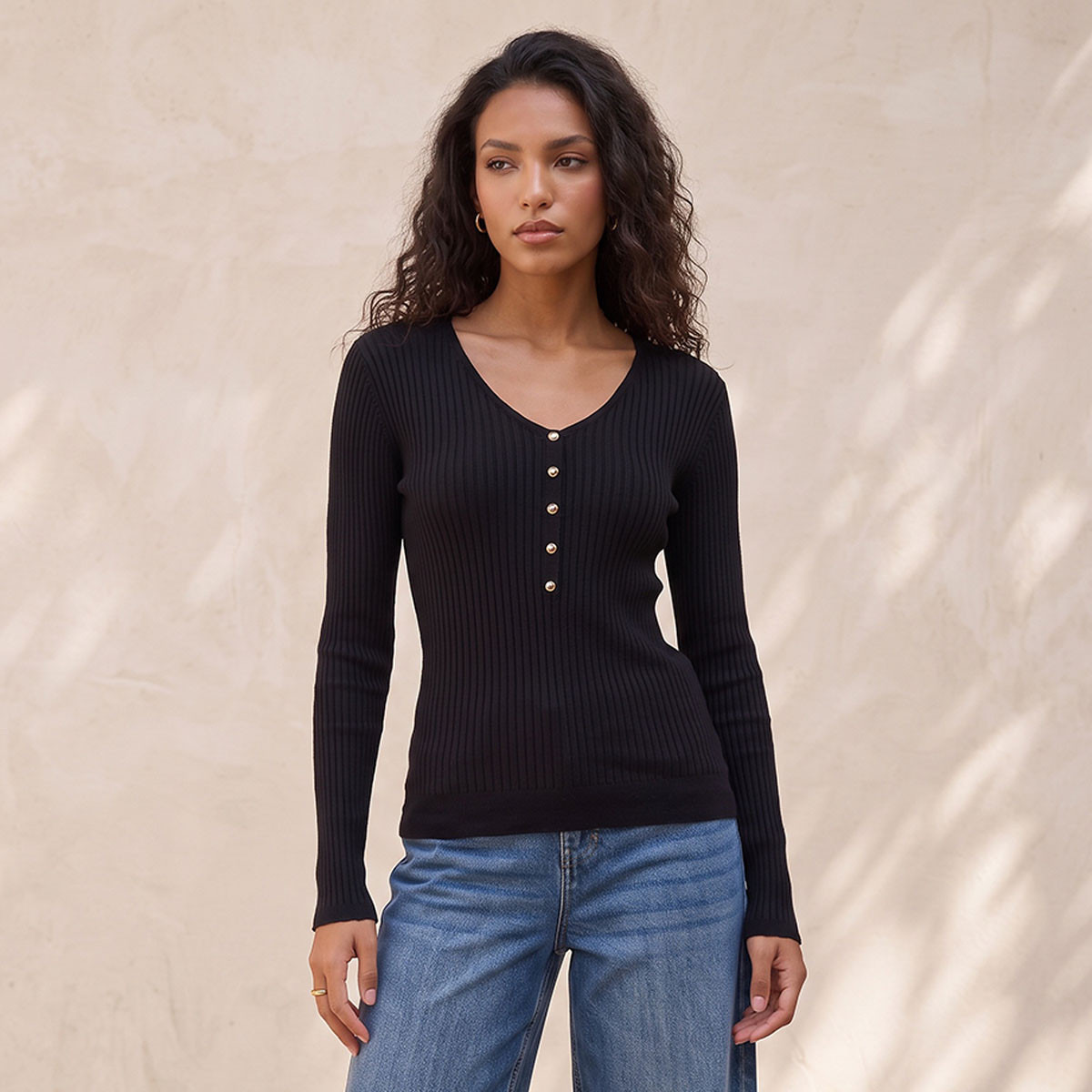 Splash Basic Ribbed V-neck Sweater-women-winterwear-cardigansandjumpers-jumpers-image-5