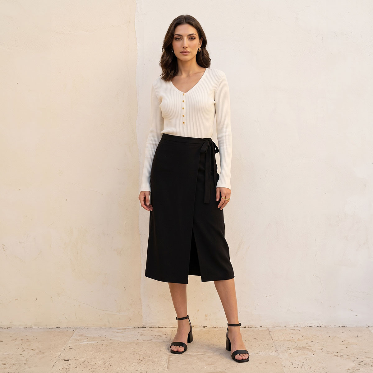 سويت شيرت مضلع بياقة على شكل حرف V من سبلاش بيزك-women-winterwear-cardigansandjumpers-jumpers-image-2