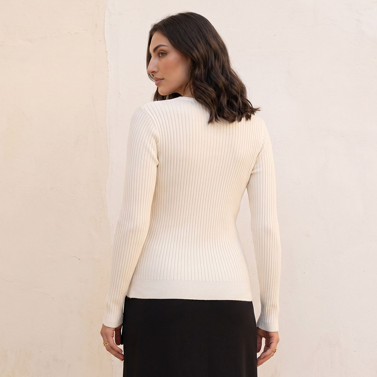 سويت شيرت مضلع بياقة على شكل حرف V من سبلاش بيزك-women-winterwear-cardigansandjumpers-jumpers-image-3