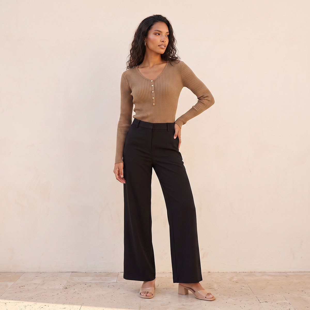 سويت شيرت مضلع بياقة على شكل حرف V من سبلاش بيزك-women-winterwear-cardigansandjumpers-jumpers-image-6