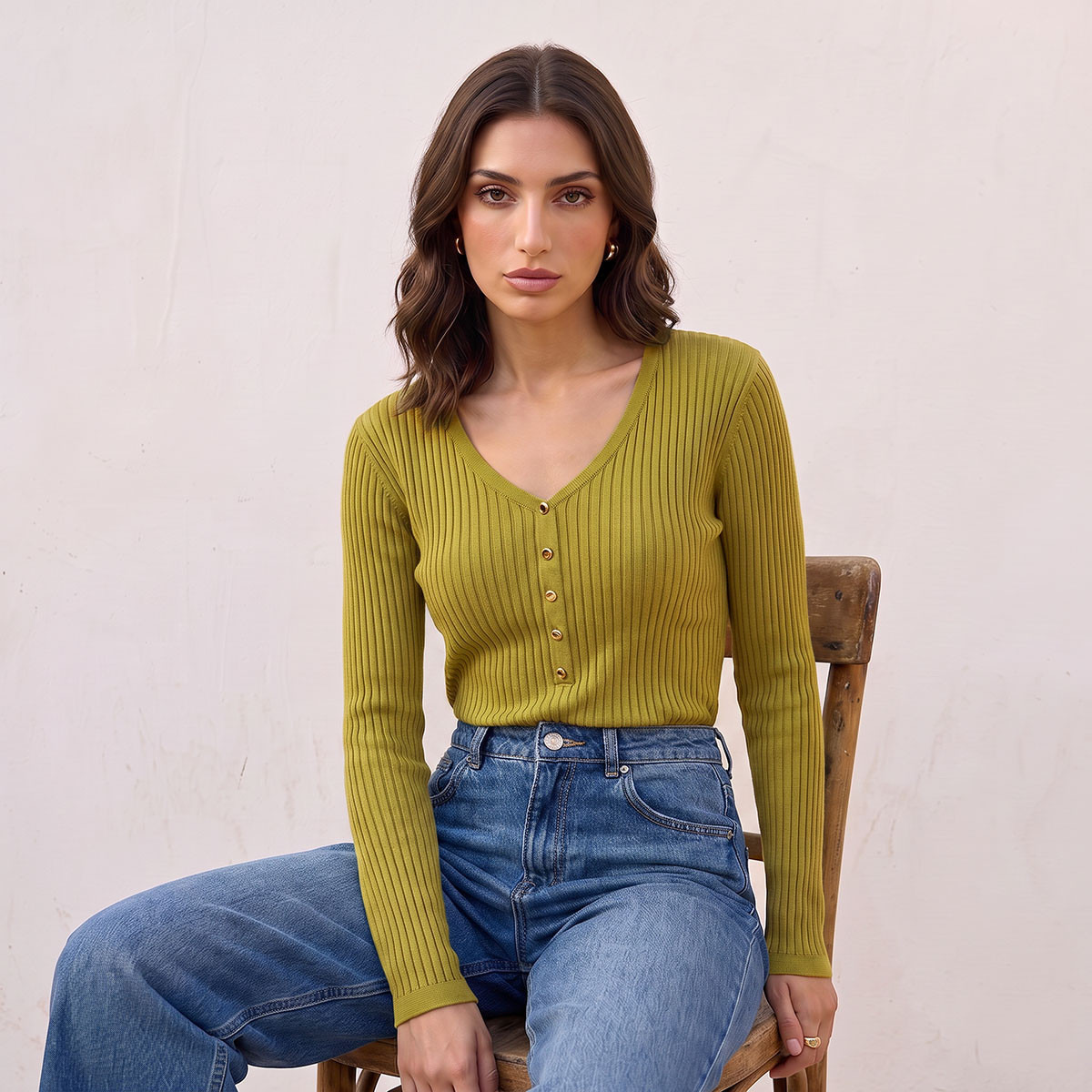 Splash Basic Ribbed V-neck Sweater-women-winterwear-cardigansandjumpers-jumpers-image-1