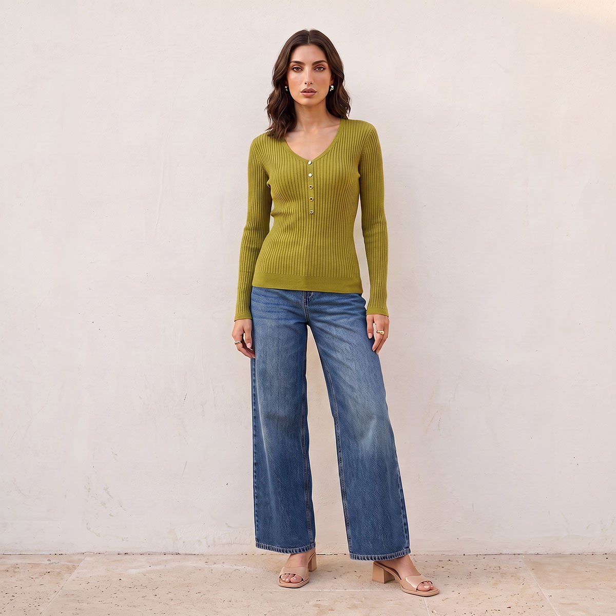 Splash Basic Ribbed V-neck Sweater-women-winterwear-cardigansandjumpers-jumpers-image-2