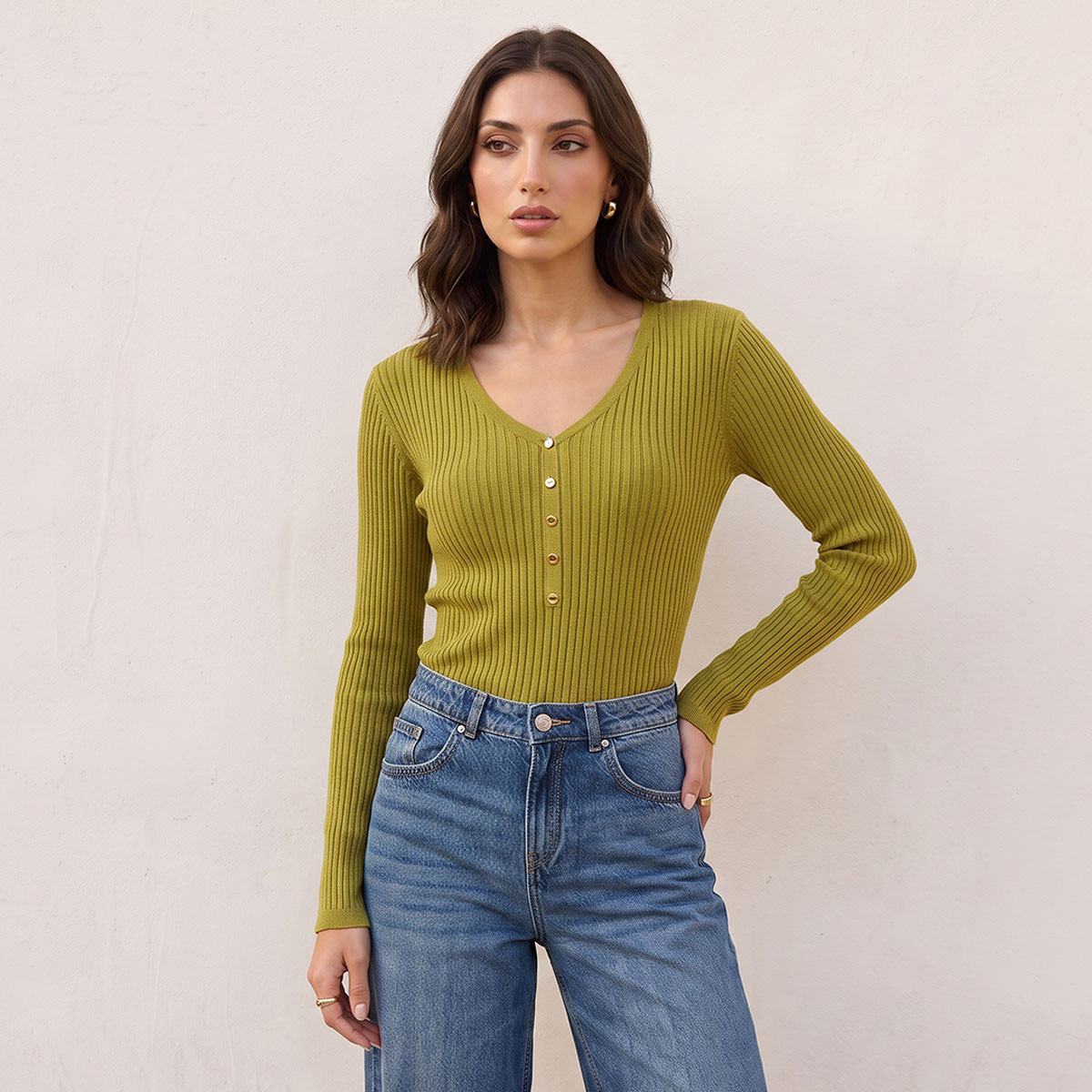Splash Basic Ribbed V-neck Sweater-women-winterwear-cardigansandjumpers-jumpers-image-7