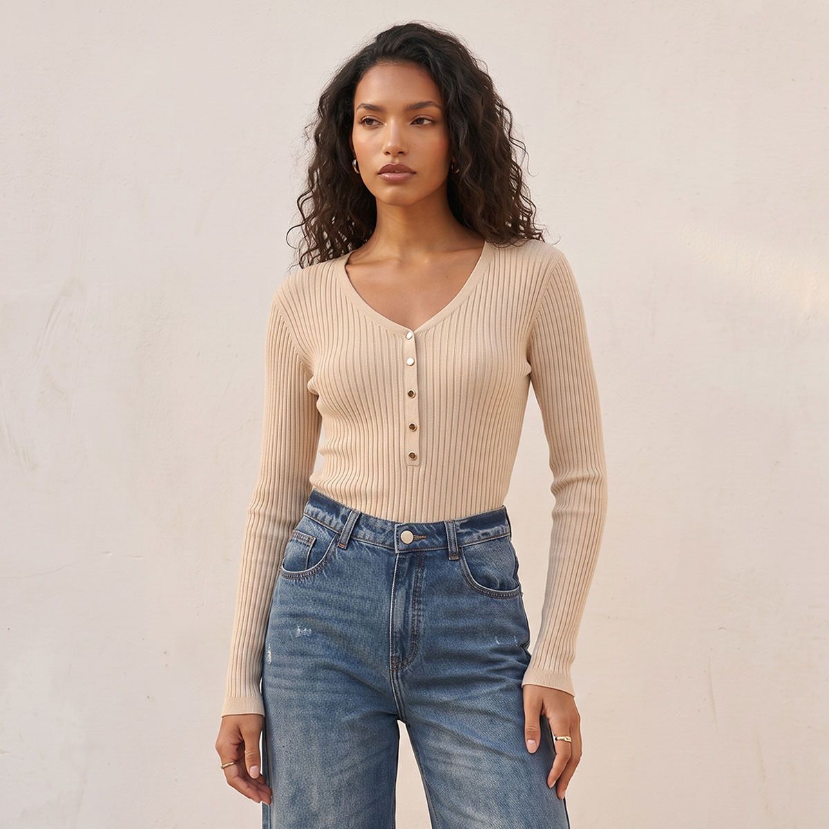 Splash Basic Ribbed V-neck Sweater-women-winterwear-cardigansandjumpers-jumpers-image-1
