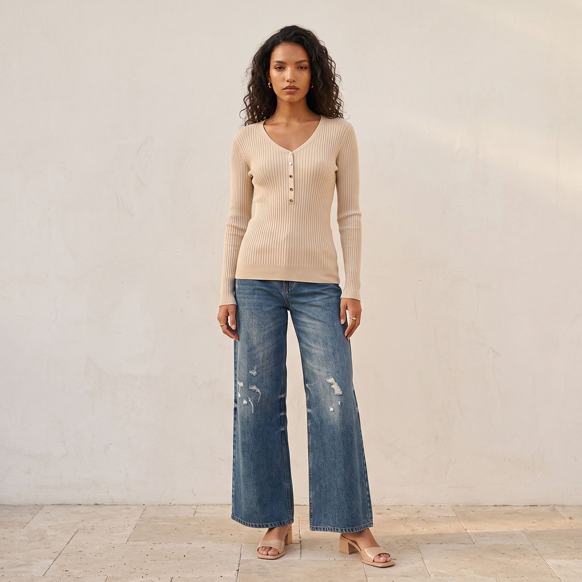 Splash Basic Ribbed V-neck Sweater-women-winterwear-cardigansandjumpers-jumpers-image-5