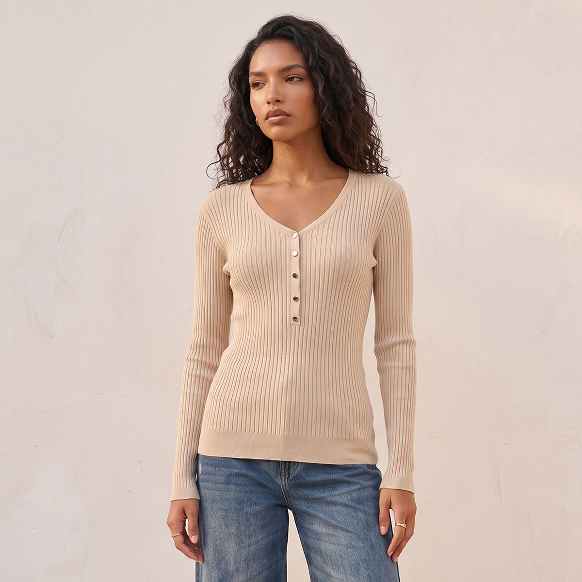 Splash Basic Ribbed V-neck Sweater-women-winterwear-cardigansandjumpers-jumpers-image-6
