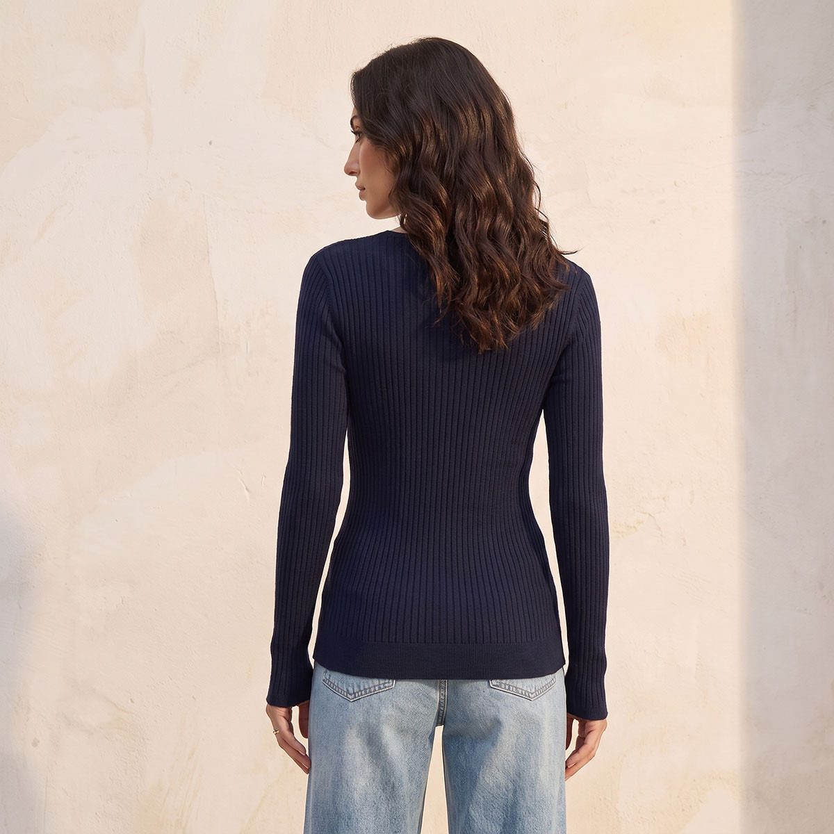 Splash Basic Ribbed V-neck Sweater-women-winterwear-cardigansandjumpers-jumpers-image-3