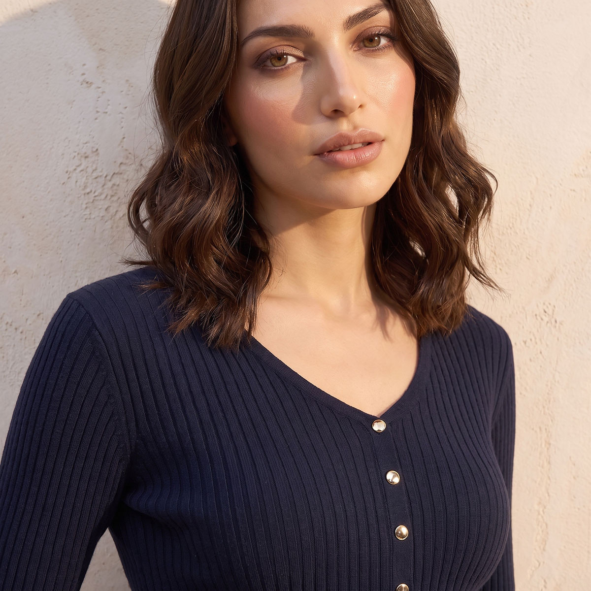 Splash Basic Ribbed V-neck Sweater-women-winterwear-cardigansandjumpers-jumpers-image-4