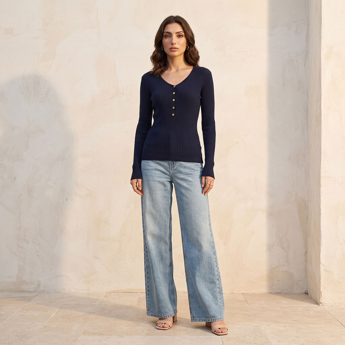 Splash Basic Ribbed V-neck Sweater-women-winterwear-cardigansandjumpers-jumpers-image-5