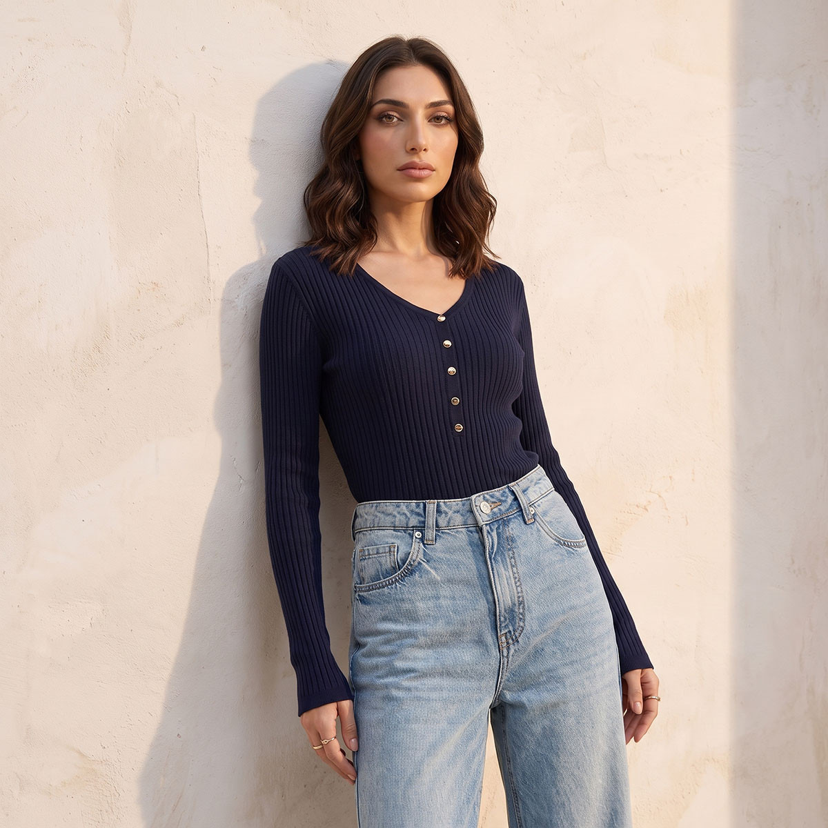 Splash Basic Ribbed V-neck Sweater-women-winterwear-cardigansandjumpers-jumpers-image-6