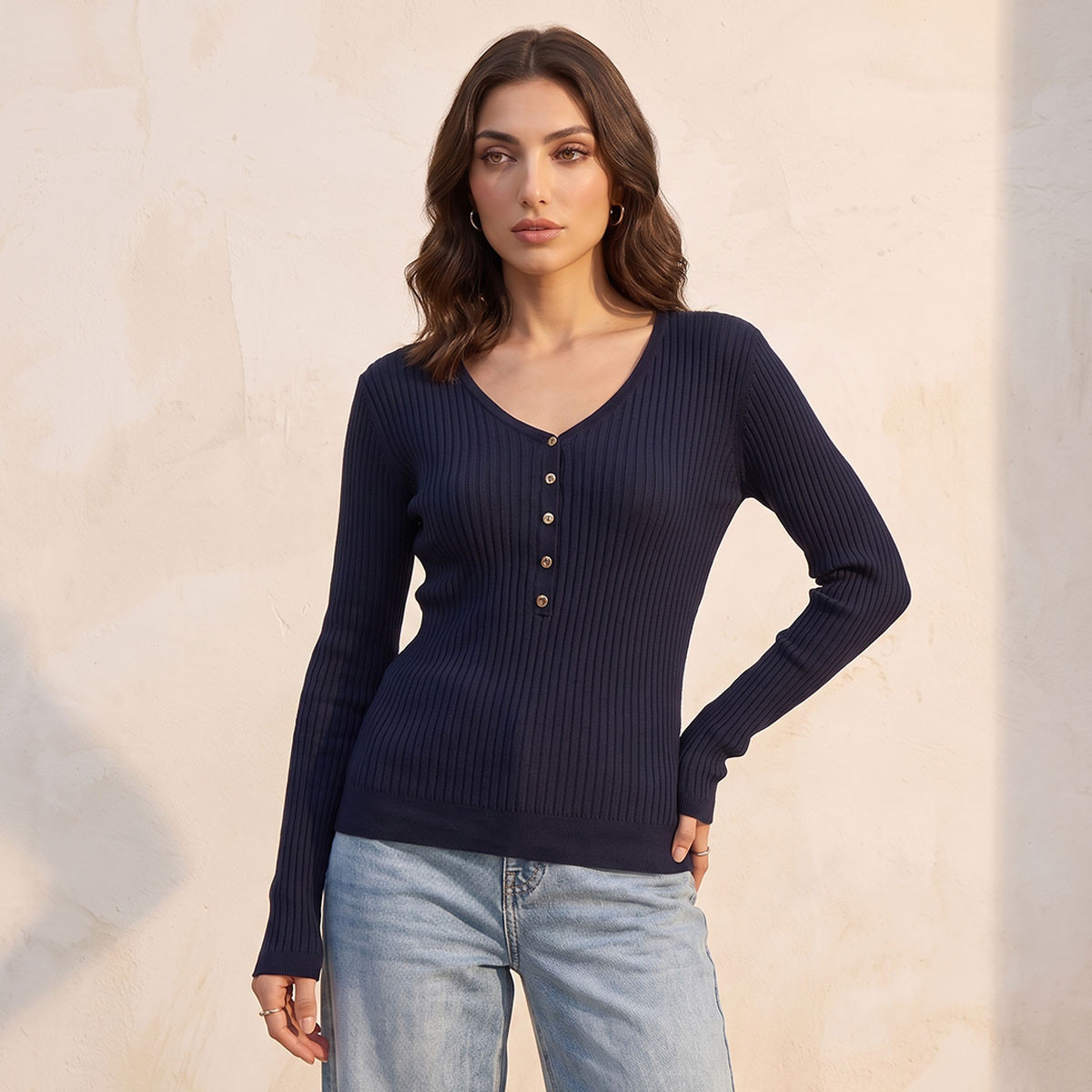 Splash Basic Ribbed V-neck Sweater-women-winterwear-cardigansandjumpers-jumpers-image-7