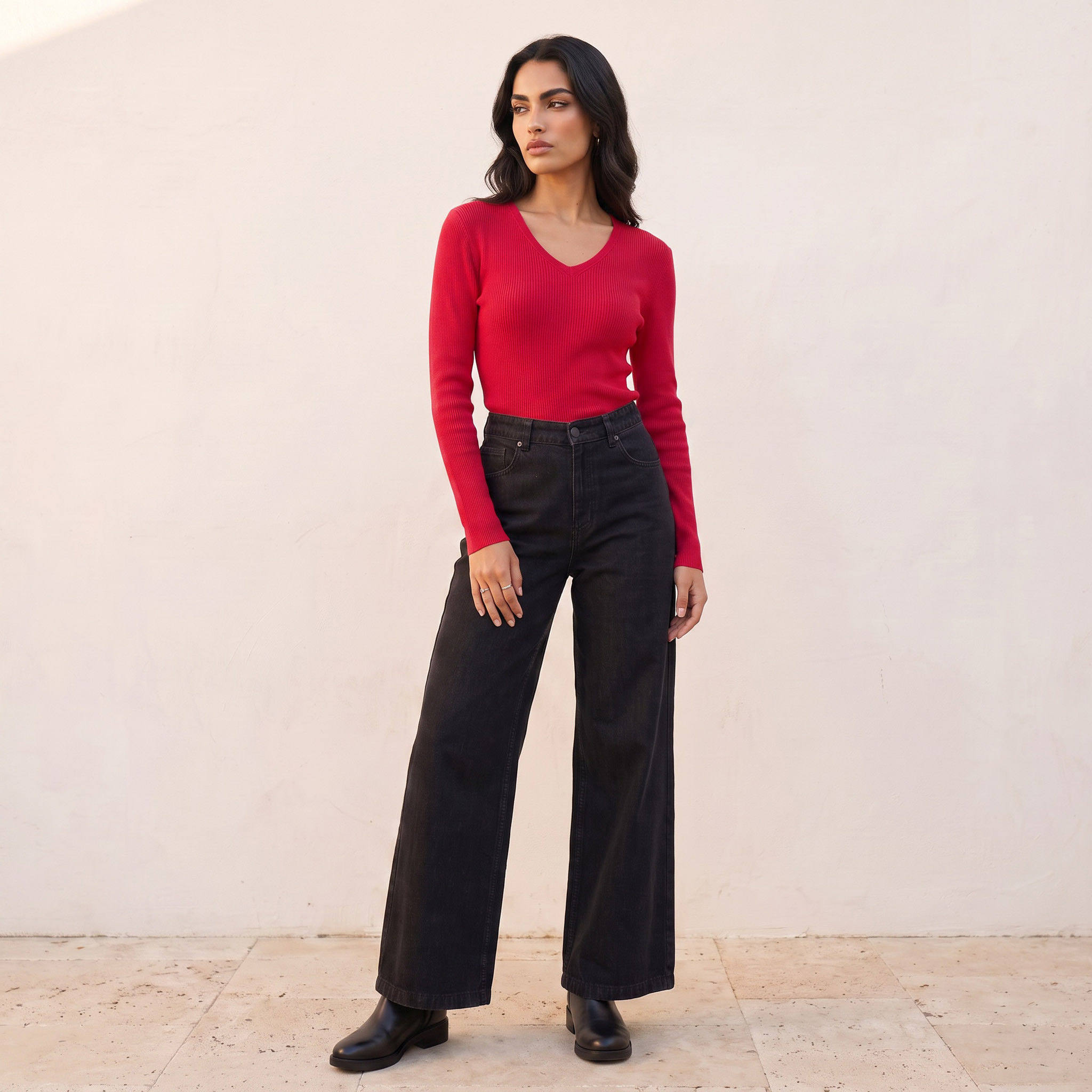 Splash Basics Regular Fit Ribbed Sweater with V-neck-women-winterwear-cardigansandjumpers-jumpers-image-3