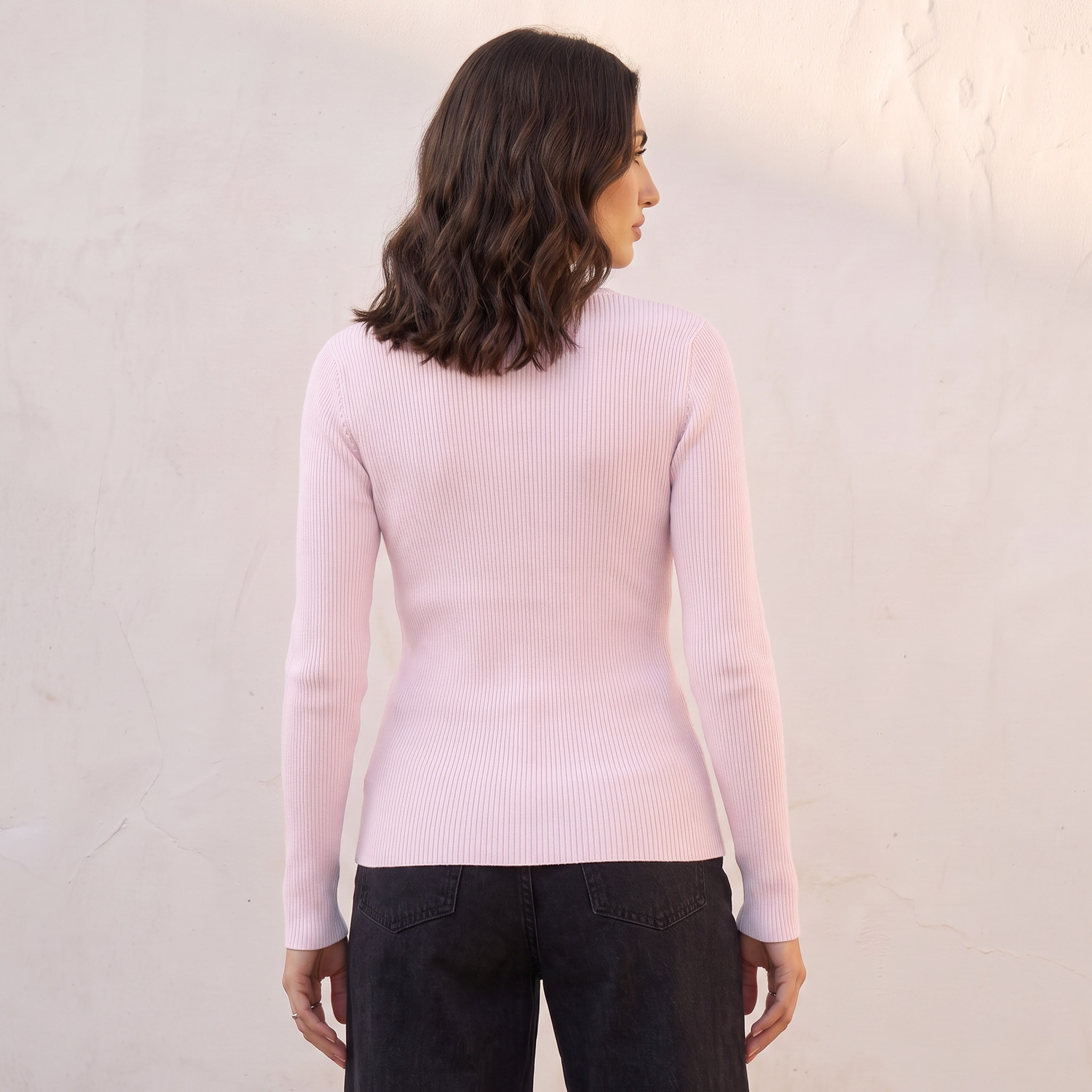 Splash Basics Regular Fit Ribbed Sweater with V-neck-women-winterwear-cardigansandjumpers-jumpers-image-4