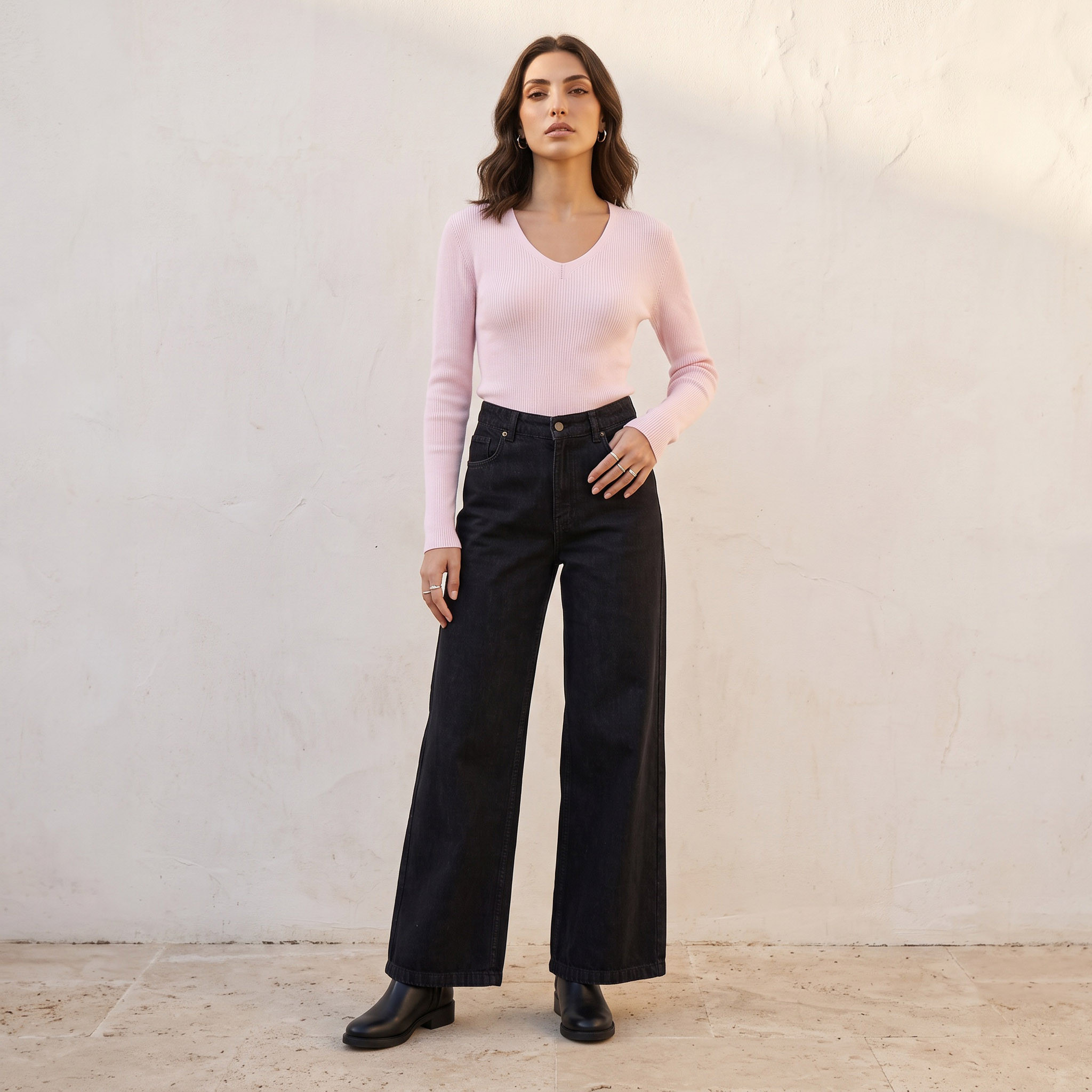 Splash Basics Regular Fit Ribbed Sweater with V-neck-women-winterwear-cardigansandjumpers-jumpers-image-5