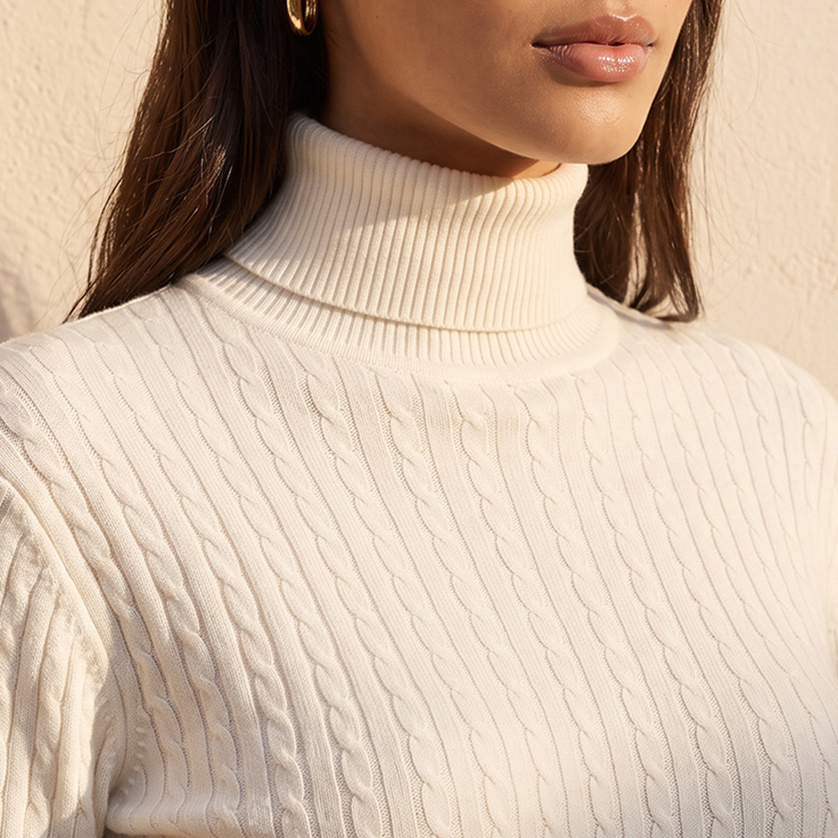 Splash Basics Regular Fit Cable Knit Sweater with Turtleneck-women-winterwear-cardigansandjumpers-jumpers-image-4