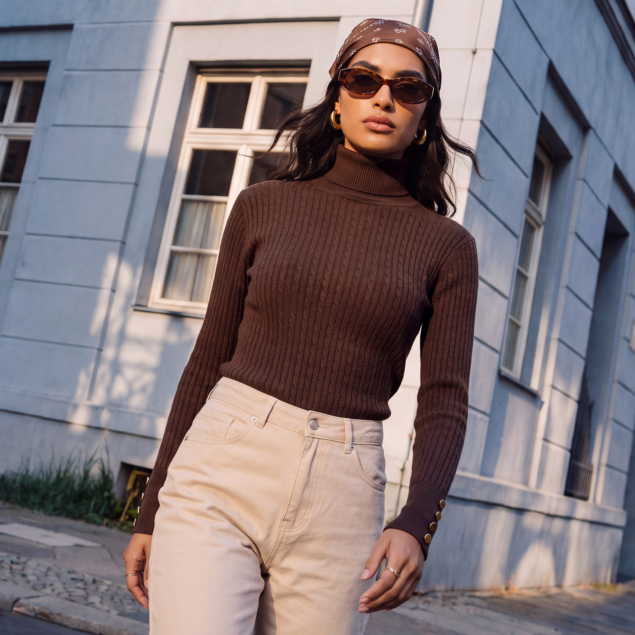 Splash Basics Regular Fit Cable Knit Sweater with Turtleneck-women-winterwear-cardigansandjumpers-jumpers-image-1