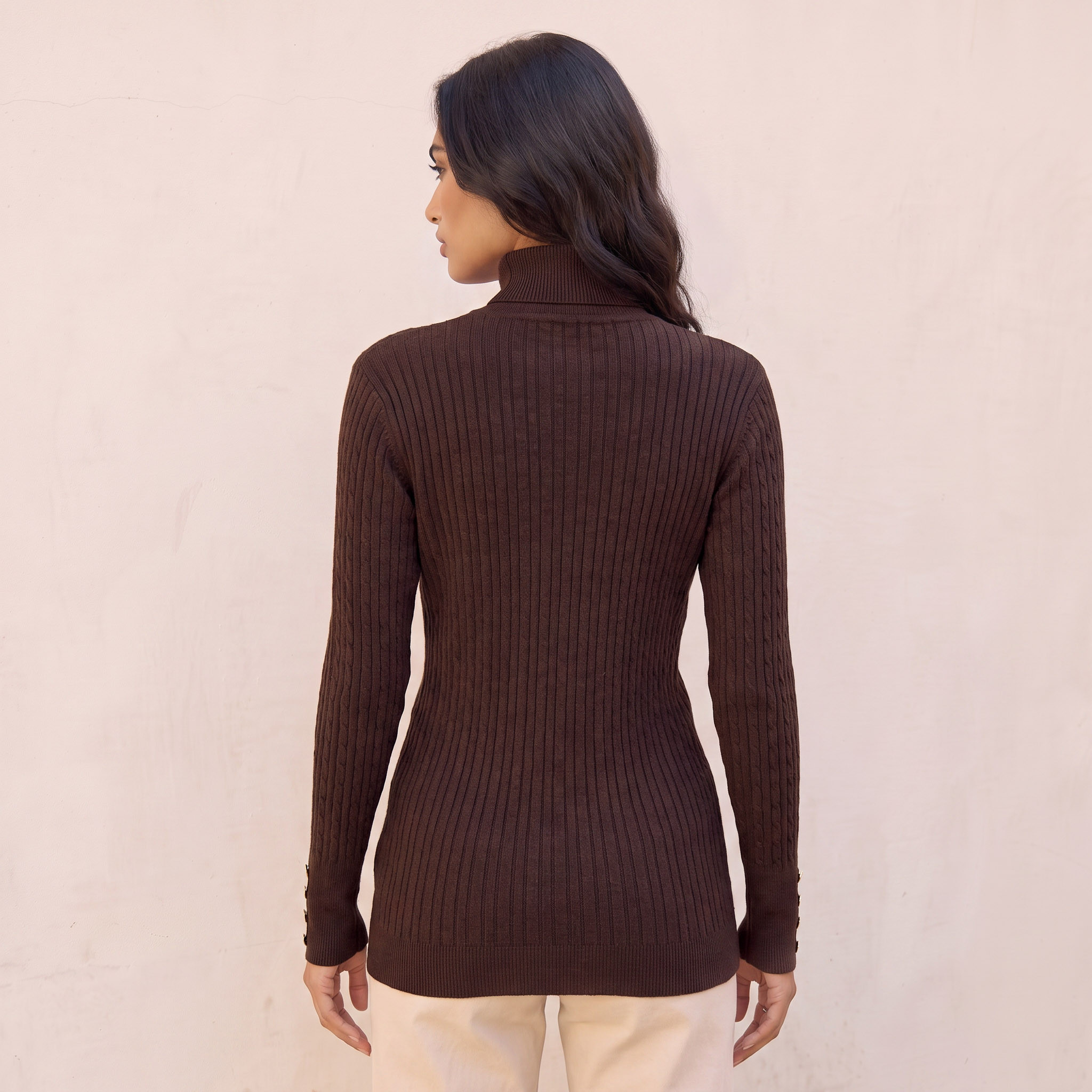 Splash Basics Regular Fit Cable Knit Sweater with Turtleneck-women-winterwear-cardigansandjumpers-jumpers-image-4