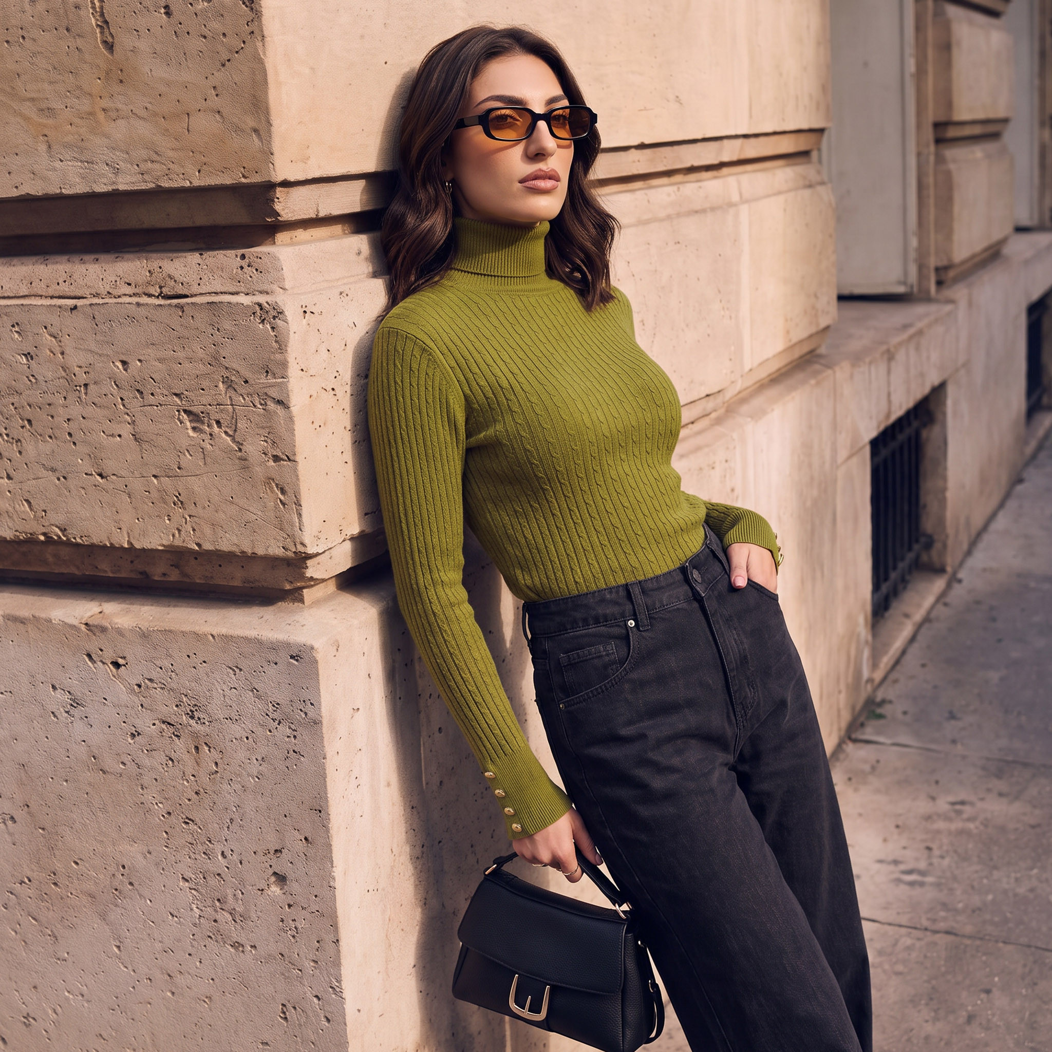 كنزة بنقشة جدائل وقصة عادية وياقة عالسية من بيزكس من سبلاش-women-winterwear-cardigansandjumpers-jumpers-image-1