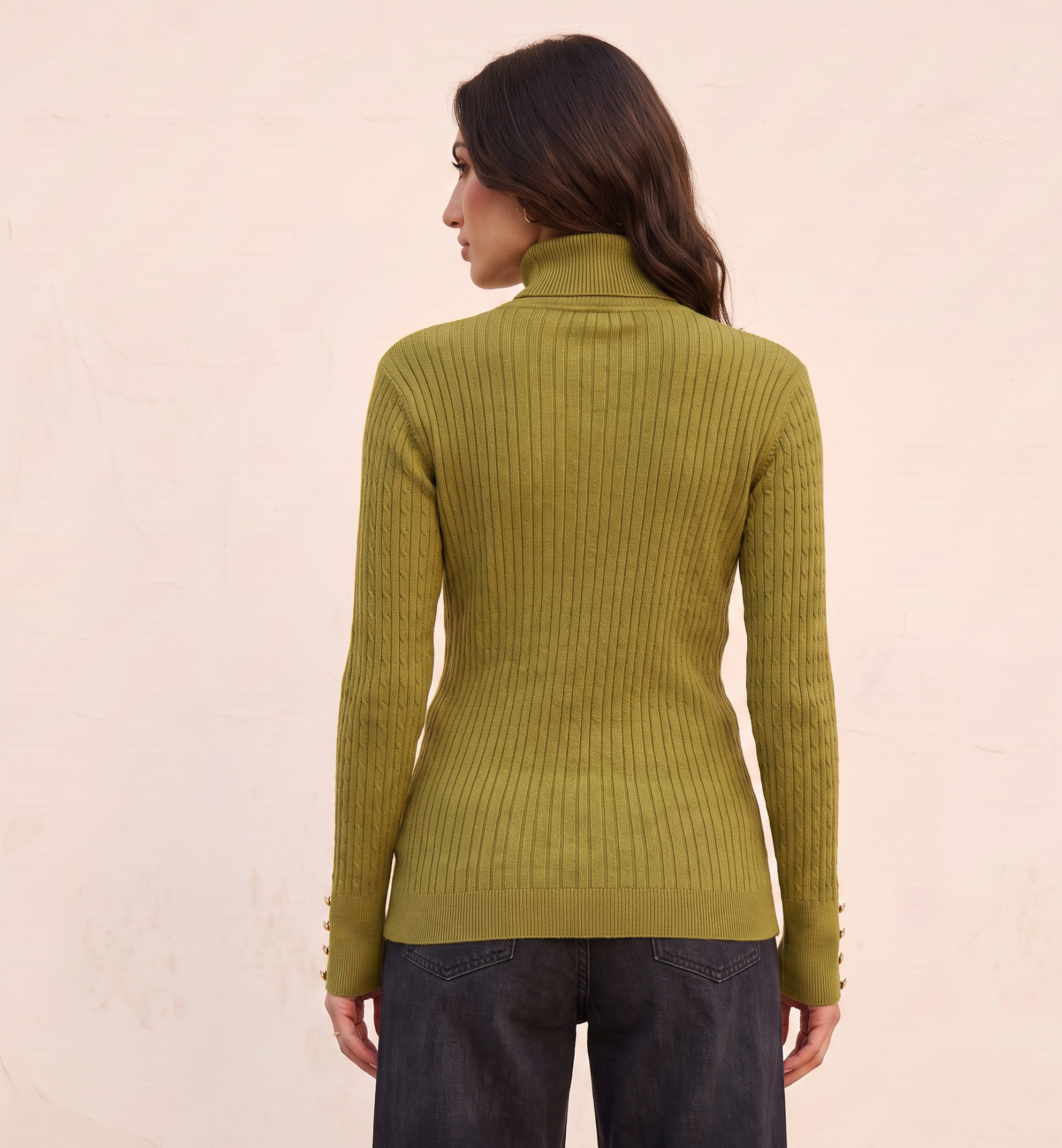 كنزة بنقشة جدائل وقصة عادية وياقة عالسية من بيزكس من سبلاش-women-winterwear-cardigansandjumpers-jumpers-image-3