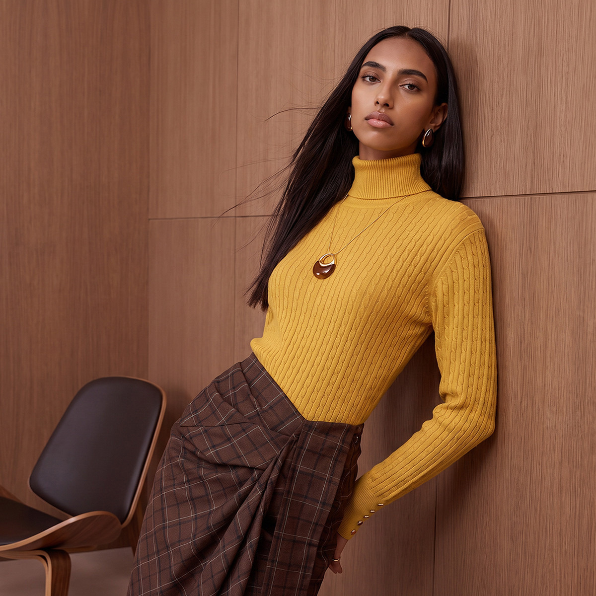 Splash Basics Regular Fit Cable Knit Sweater with Turtleneck-women-winterwear-cardigansandjumpers-jumpers-image-1