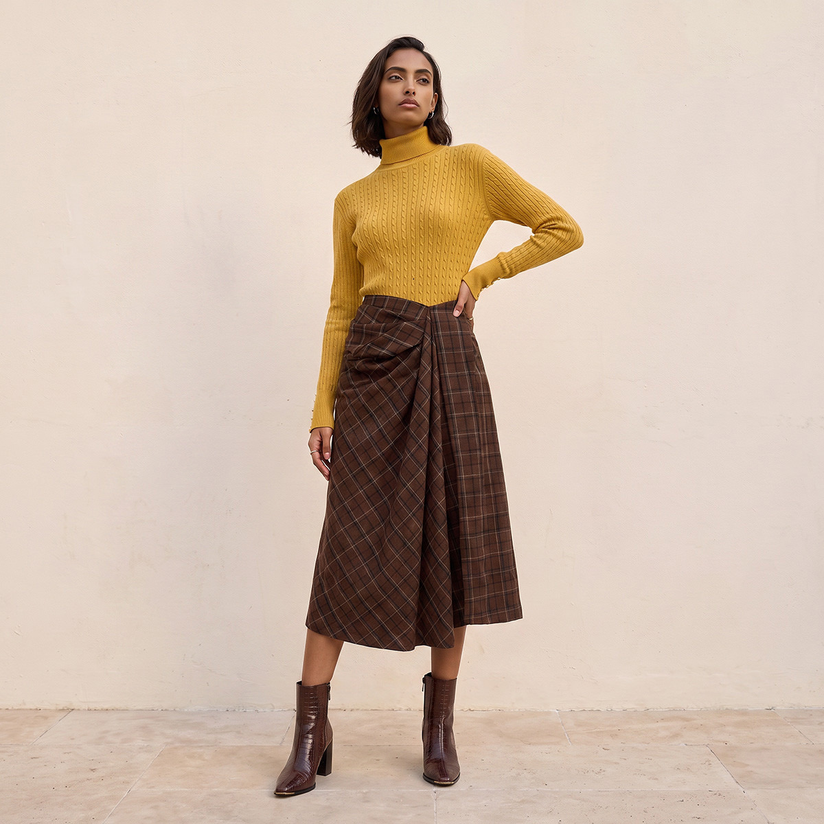 Splash Basics Regular Fit Cable Knit Sweater with Turtleneck-women-winterwear-cardigansandjumpers-jumpers-image-3
