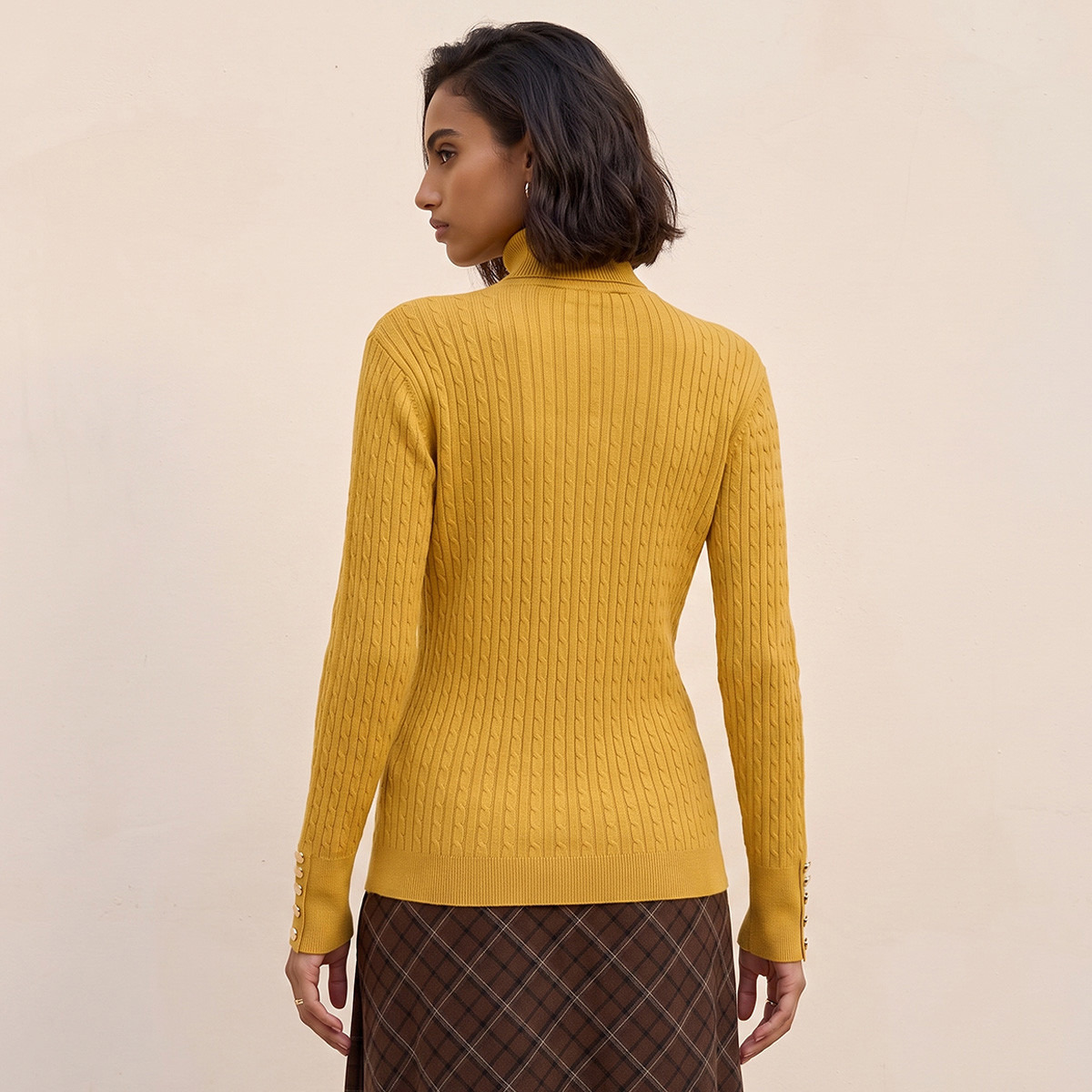 Splash Basics Regular Fit Cable Knit Sweater with Turtleneck-women-winterwear-cardigansandjumpers-jumpers-image-4