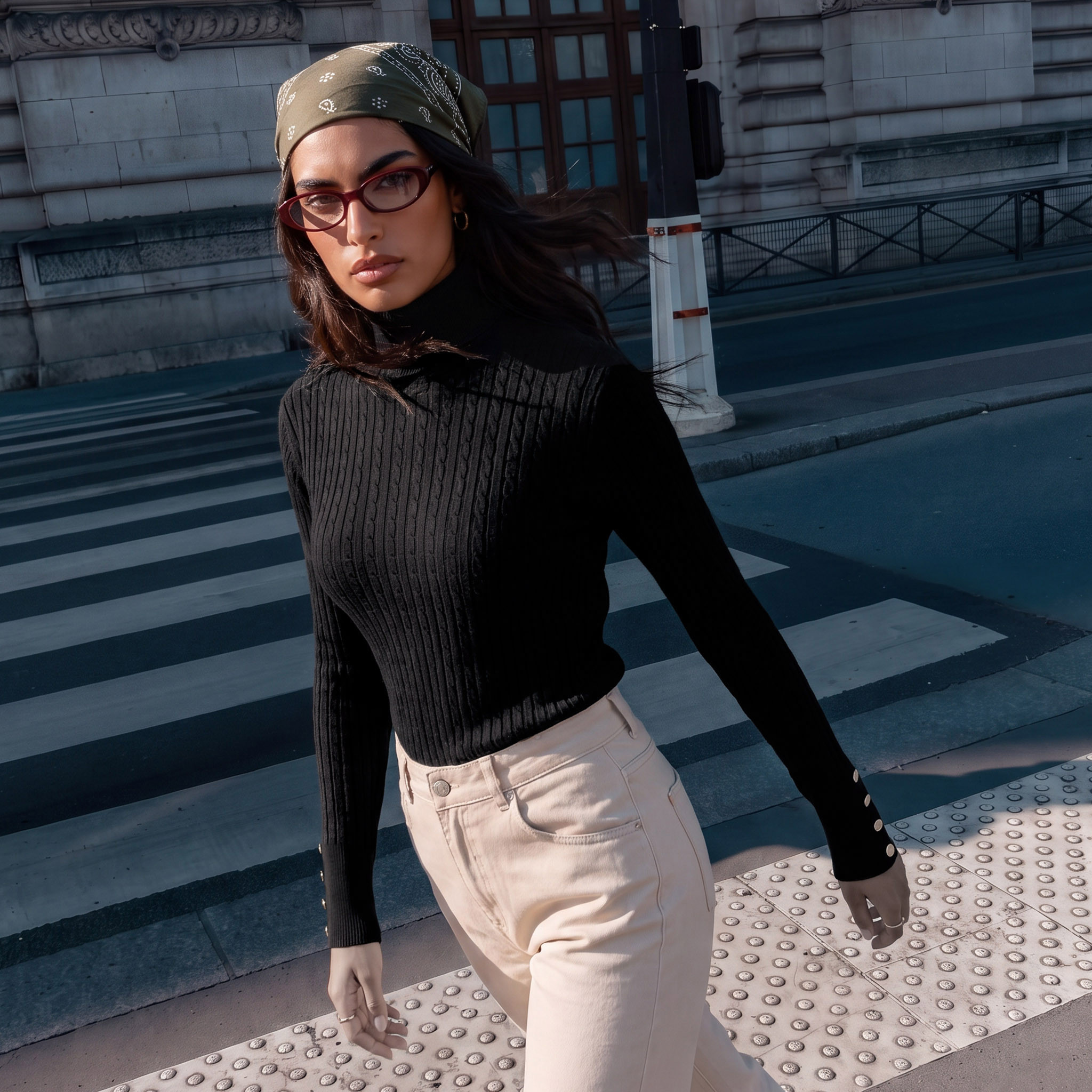 Splash Basics Regular Fit Cable Knit Sweater with Turtleneck-women-winterwear-cardigansandjumpers-jumpers-image-1