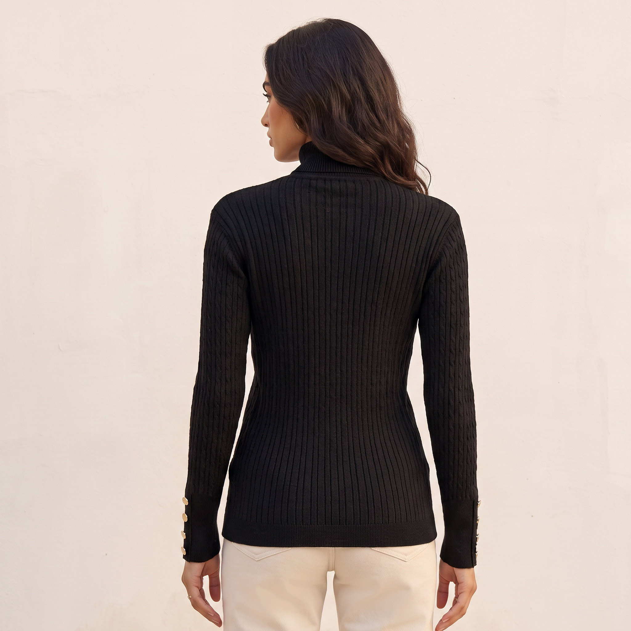 Splash Basics Regular Fit Cable Knit Sweater with Turtleneck-women-winterwear-cardigansandjumpers-jumpers-image-3