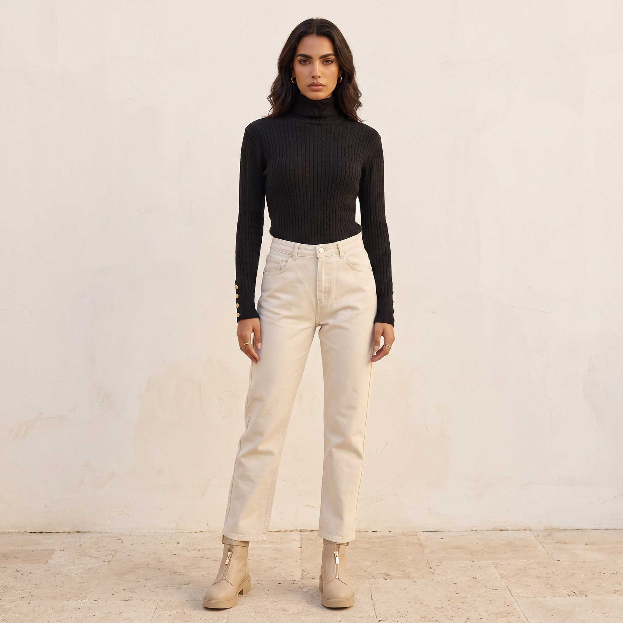 Splash Basics Regular Fit Cable Knit Sweater with Turtleneck-women-winterwear-cardigansandjumpers-jumpers-image-4