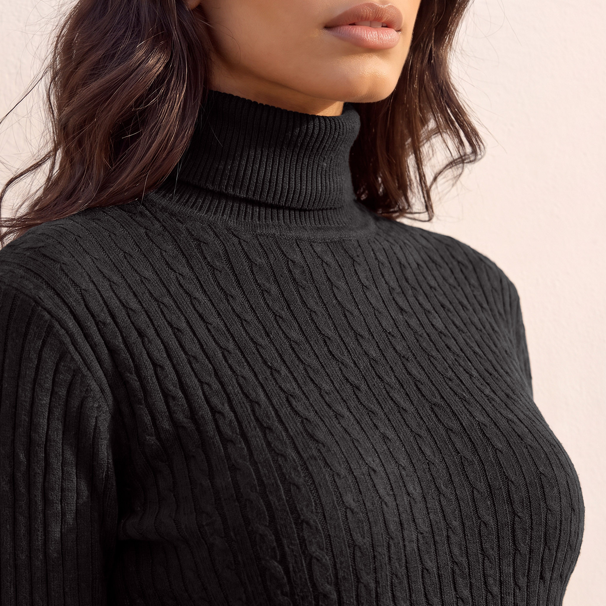 Splash Basics Regular Fit Cable Knit Sweater with Turtleneck-women-winterwear-cardigansandjumpers-jumpers-image-5