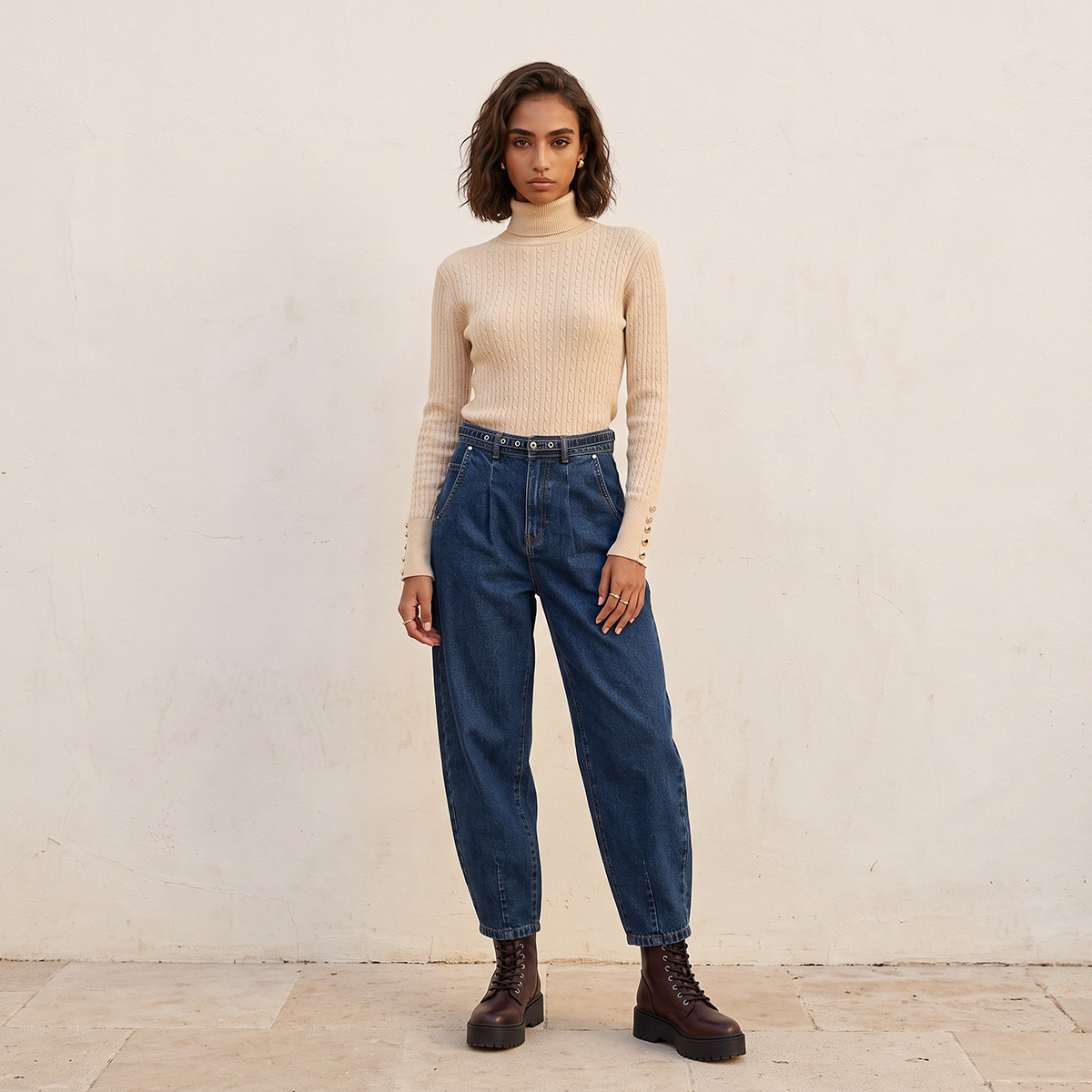 Splash Basics Regular Fit Cable Knit Sweater with Turtleneck-women-winterwear-cardigansandjumpers-jumpers-image-3
