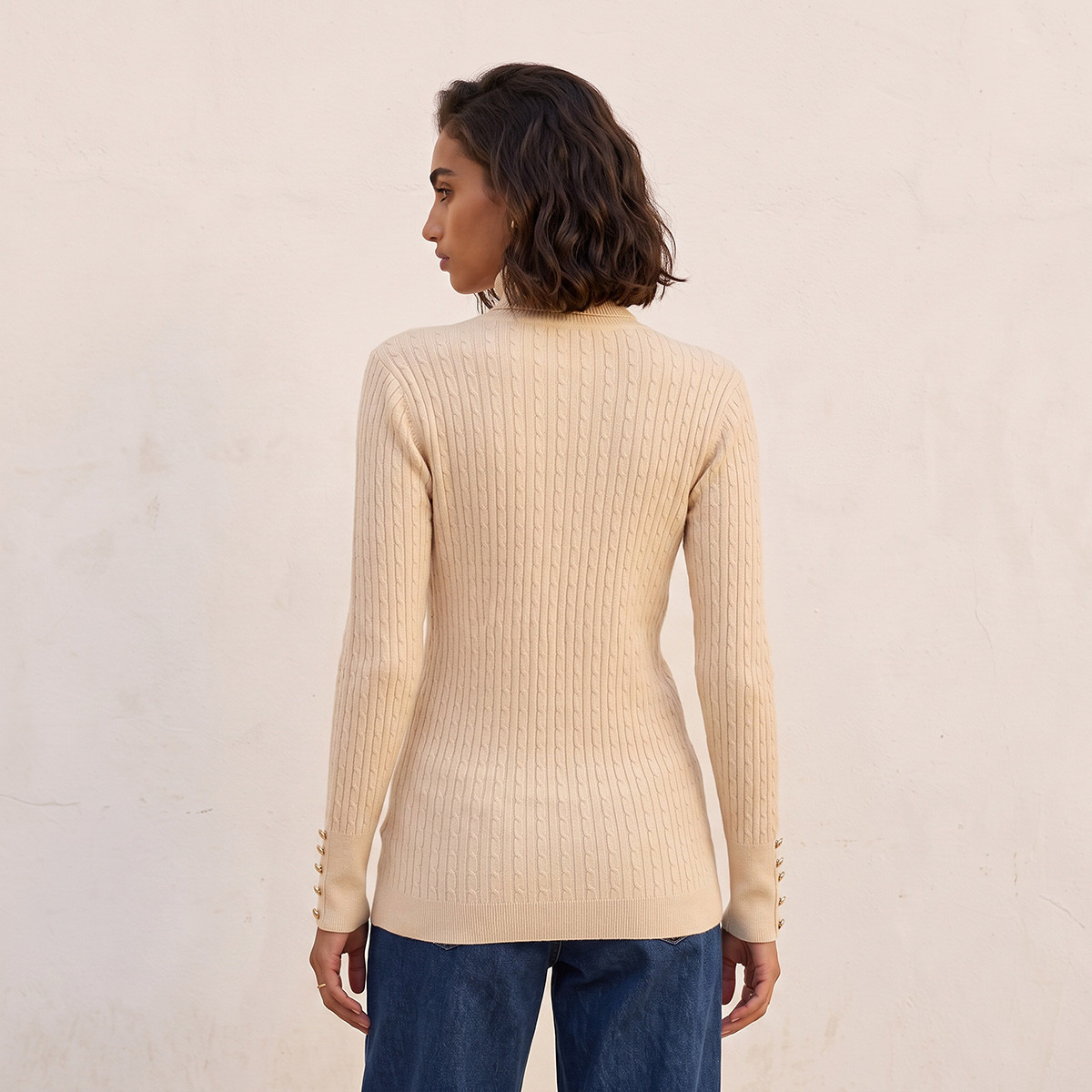 Splash Basics Regular Fit Cable Knit Sweater with Turtleneck-women-winterwear-cardigansandjumpers-jumpers-image-4