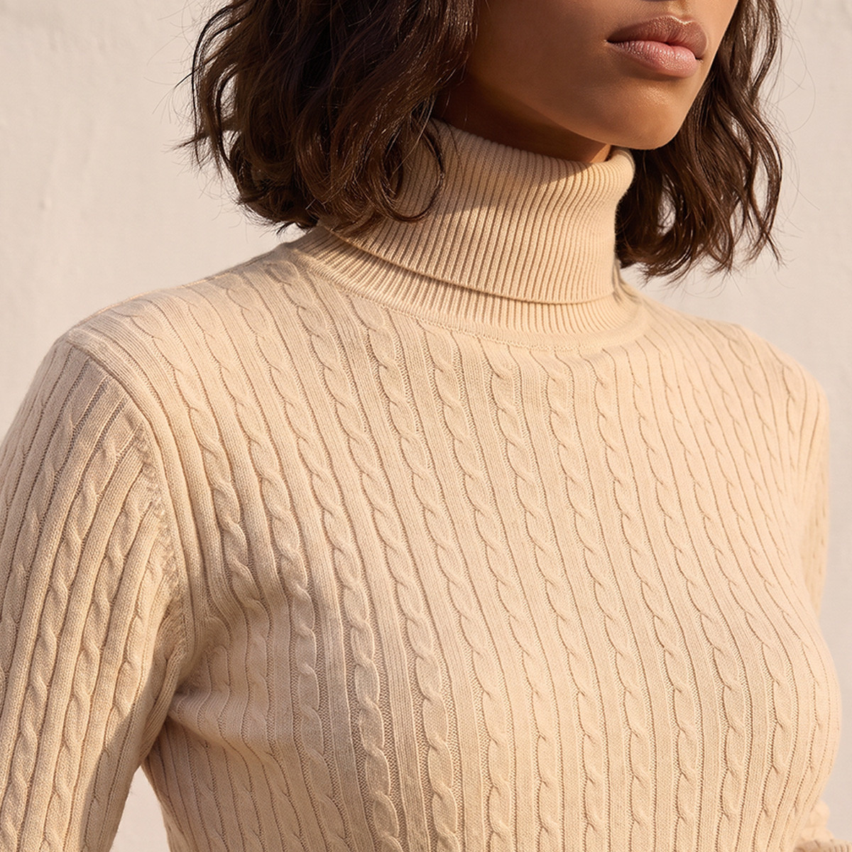 Splash Basics Regular Fit Cable Knit Sweater with Turtleneck-women-winterwear-cardigansandjumpers-jumpers-image-5