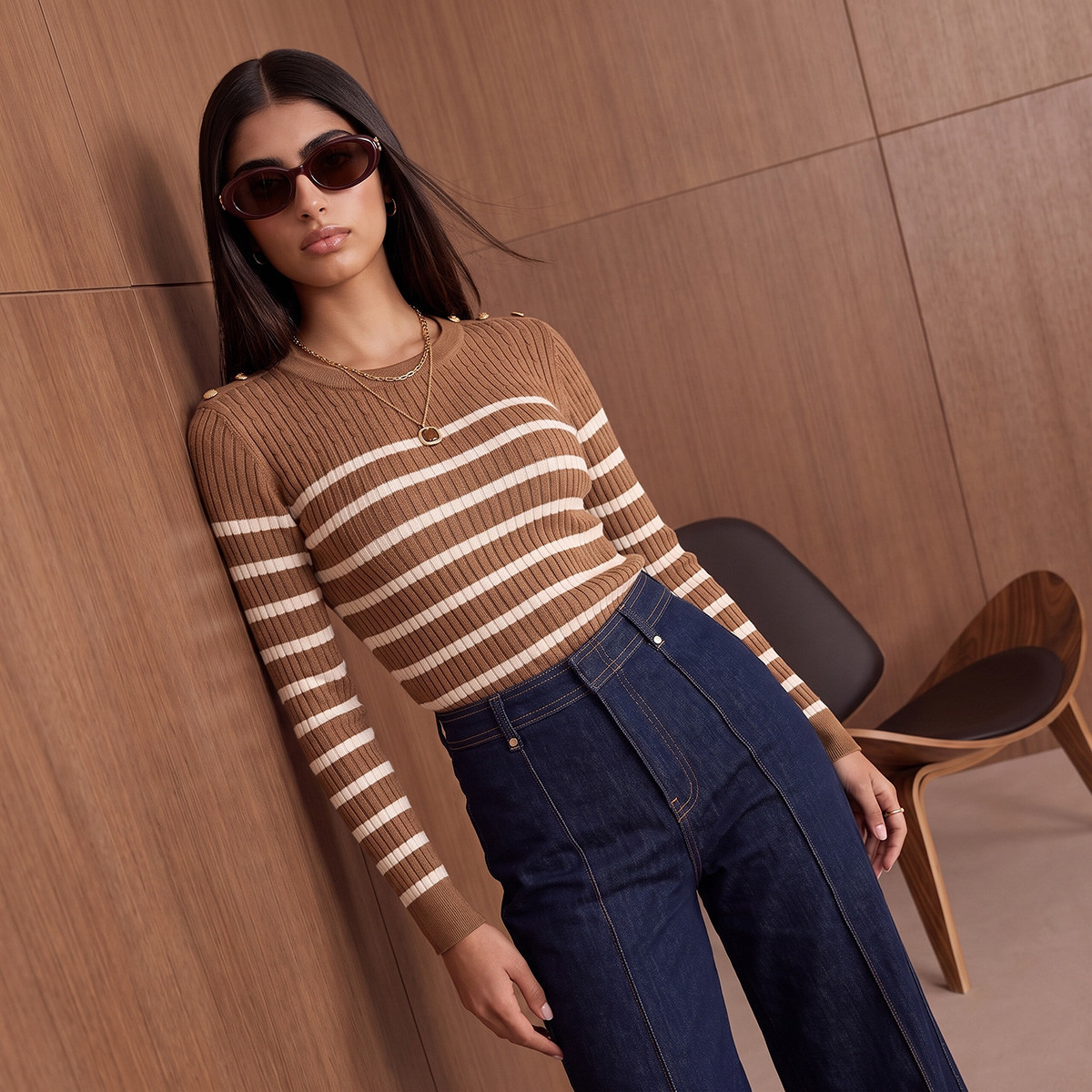 كنزة مقلمة بتفاصيل أزرار من سبلاش-women-winterwear-cardigansandjumpers-jumpers-image-1