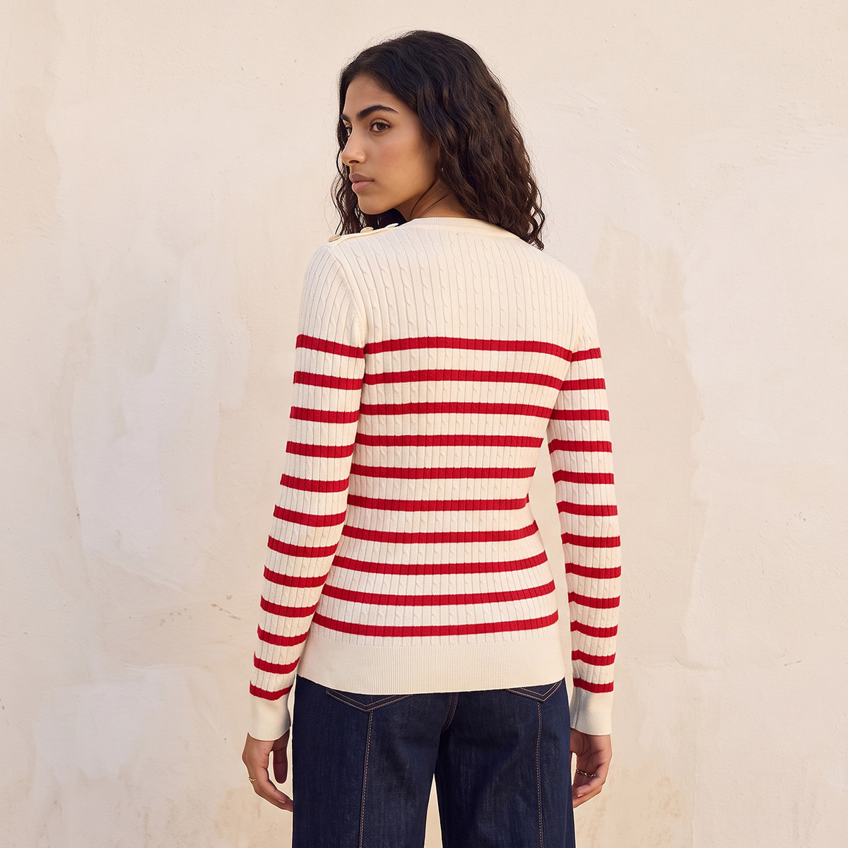 كنزة مقلمة بتفاصيل أزرار من سبلاش-women-winterwear-cardigansandjumpers-jumpers-image-5