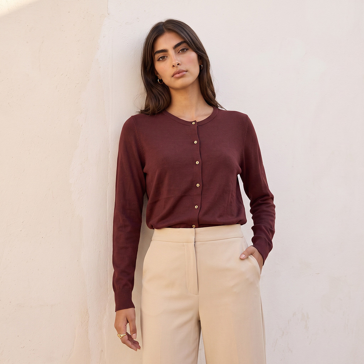 Splash Basic Textured Cardigan-women-winterwear-cardigansandjumpers-cardigans-image-2