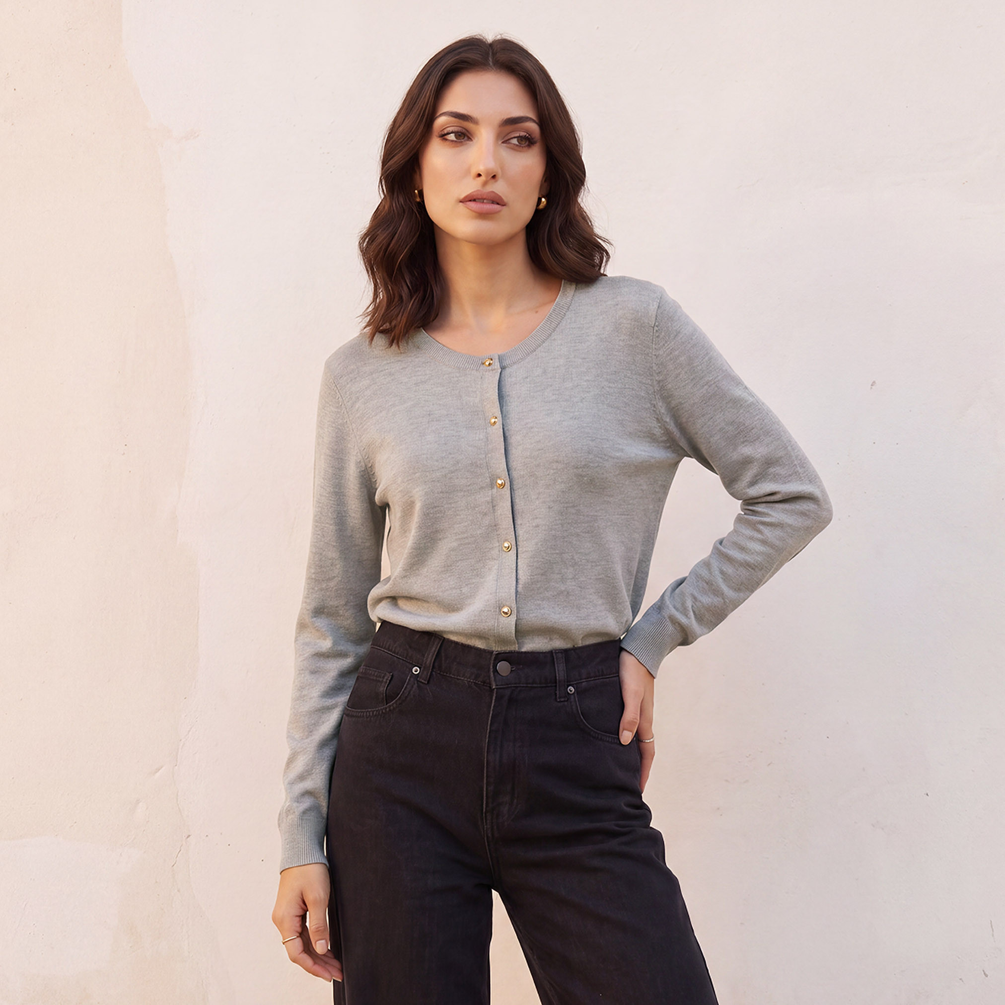 Splash Basic Textured Cardigan-women-winterwear-cardigansandjumpers-cardigans-image-2