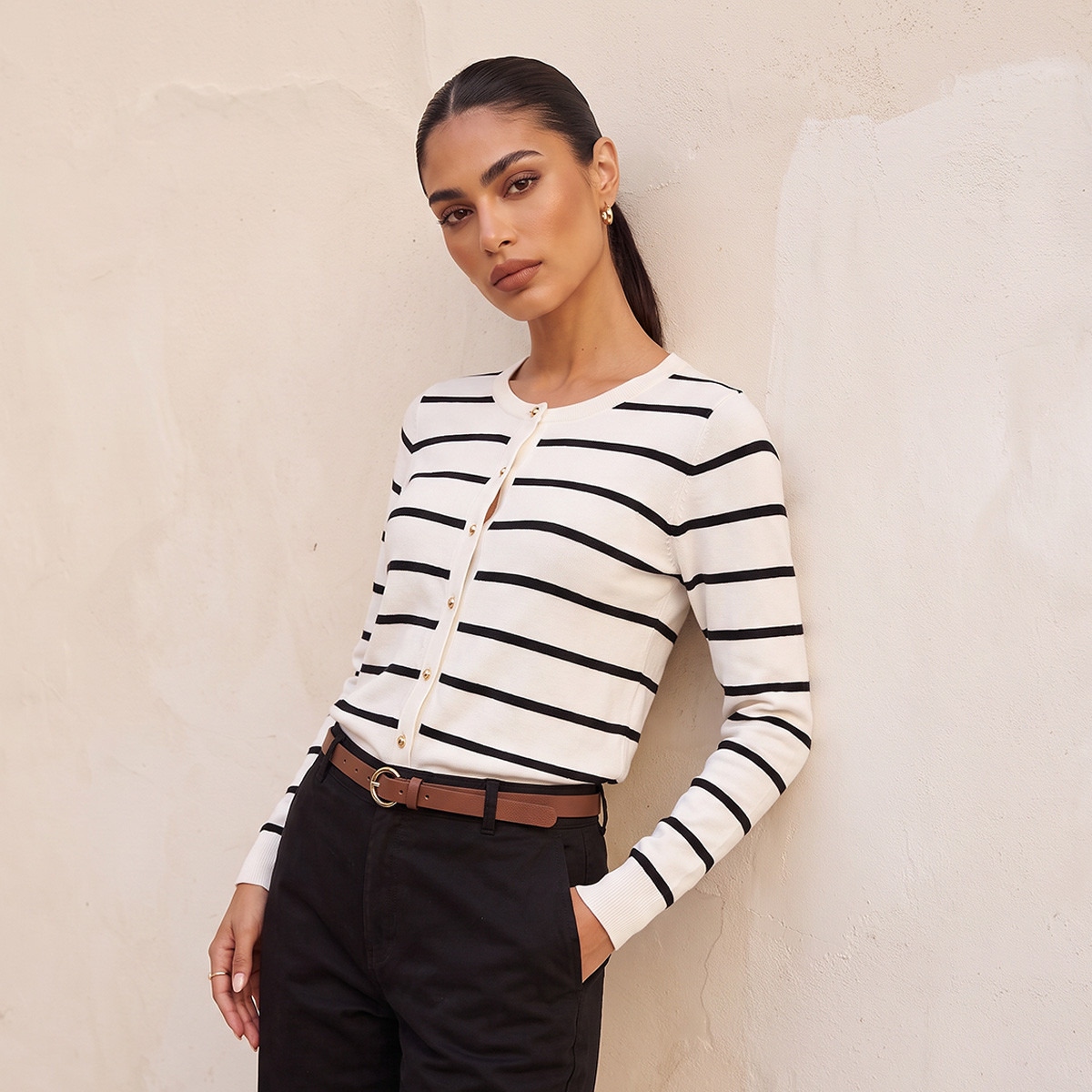 Splash Basics Striped Cardigan-women-winterwear-cardigansandjumpers-cardigans-image-2