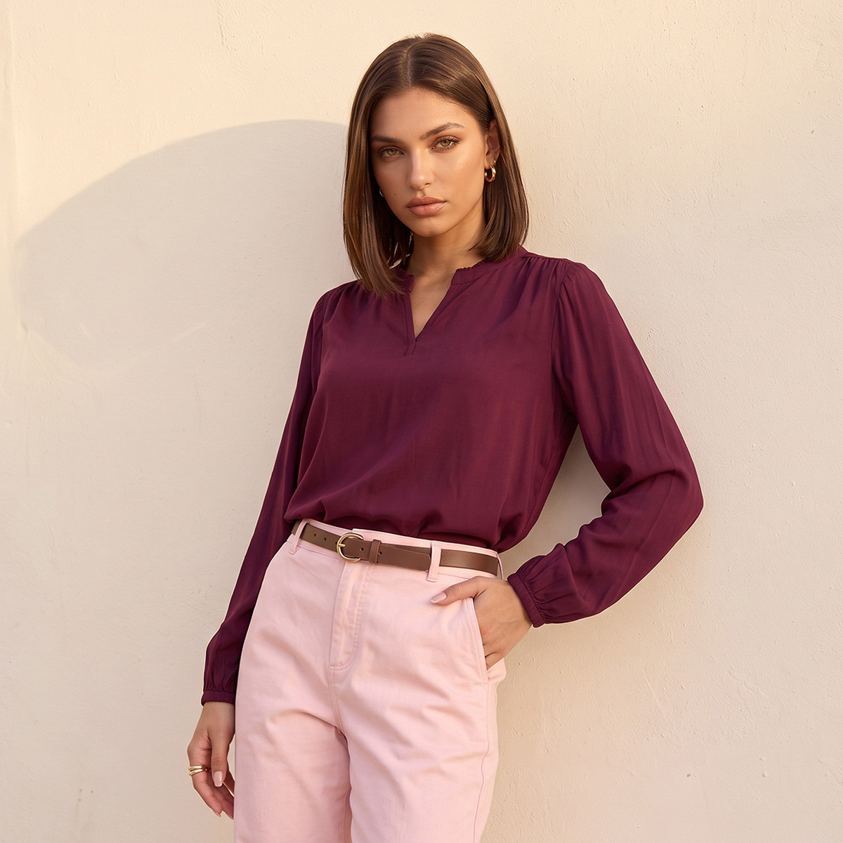 Splash Basics Viscose Top with V-neck-women-clothing-shirtsandblouses-blouses-image-1