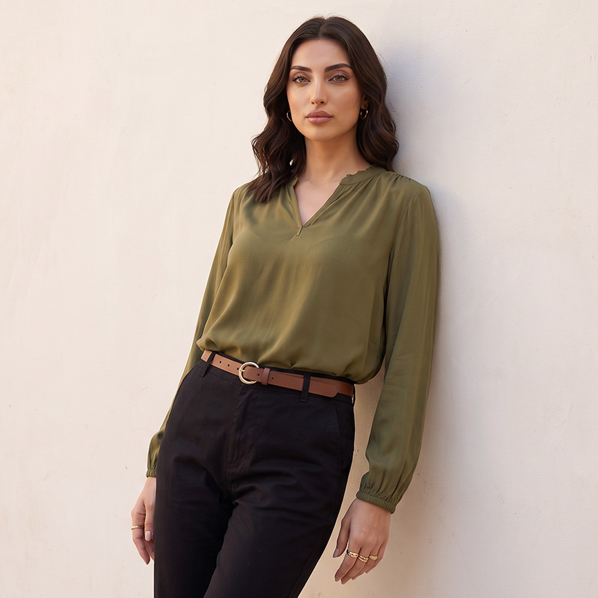 Splash Basics Viscose Top with V-neck-women-clothing-shirtsandblouses-blouses-image-1