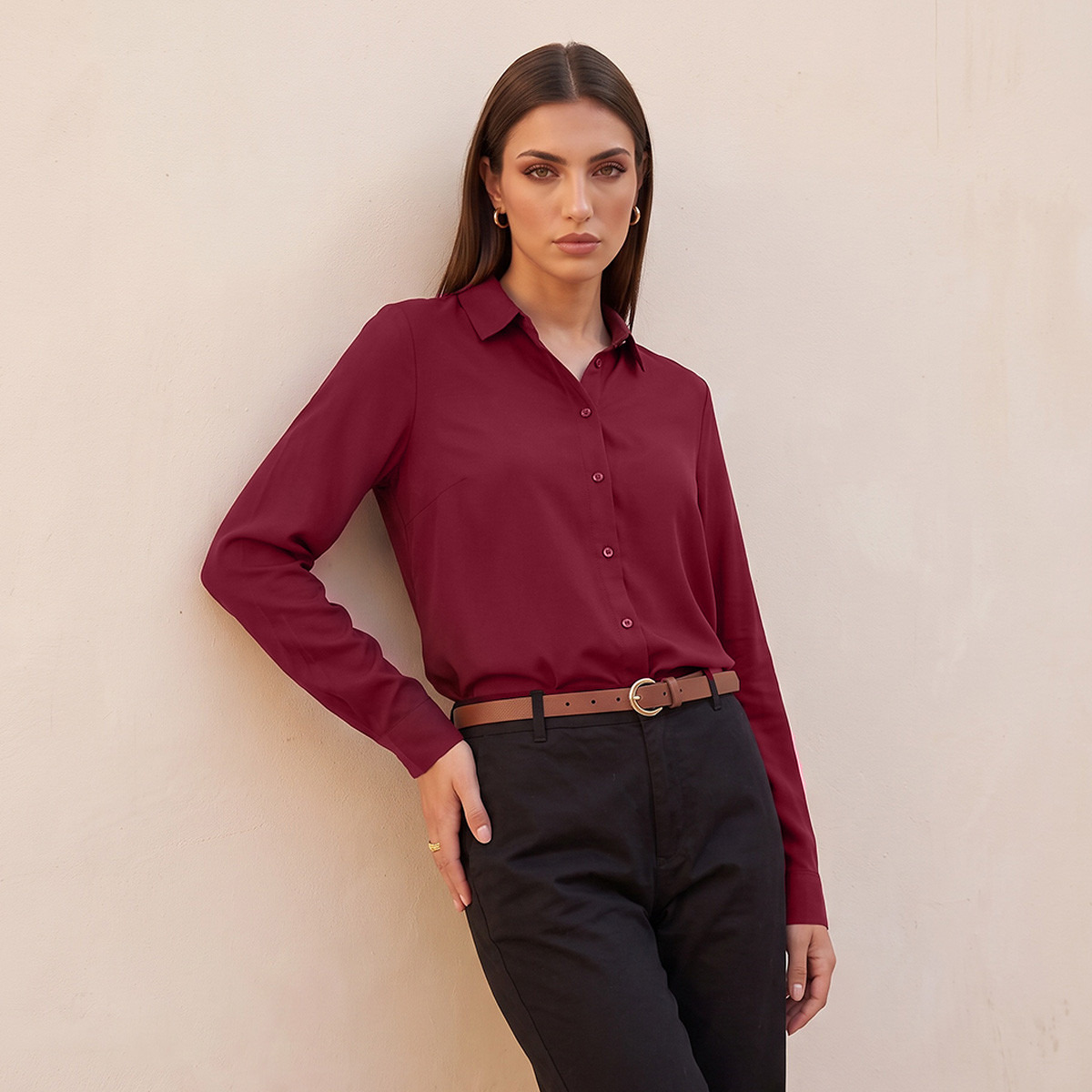 Splash Basics Viscose Shirt with High Low Hem-women-clothing-shirtsandblouses-shirts-image-1